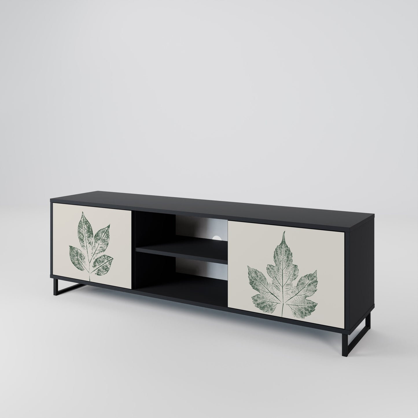 Porta TV a 2 ante GREEN LEAFY STAMPS con finitura nera