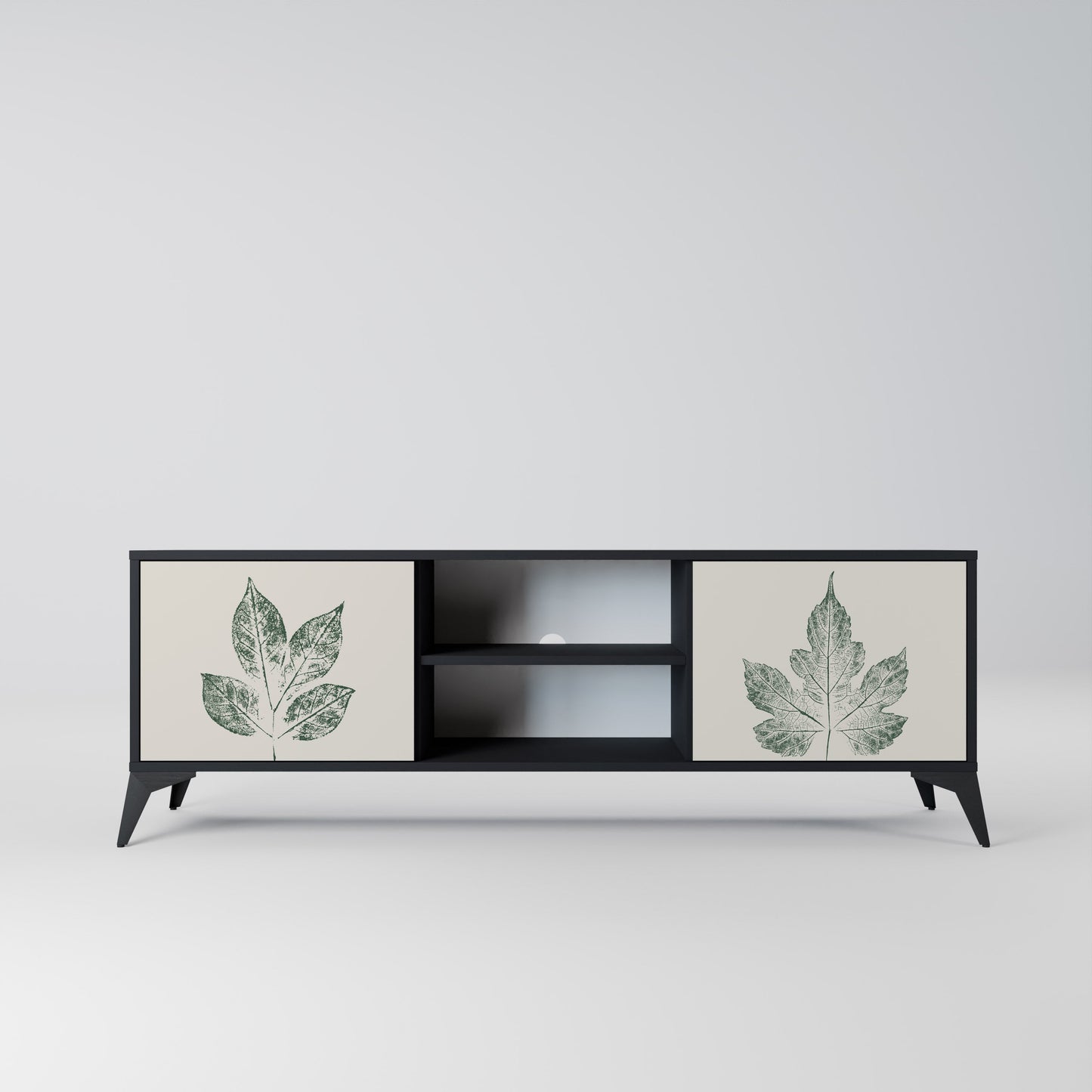 Porta TV a 2 ante GREEN LEAFY STAMPS con finitura nera