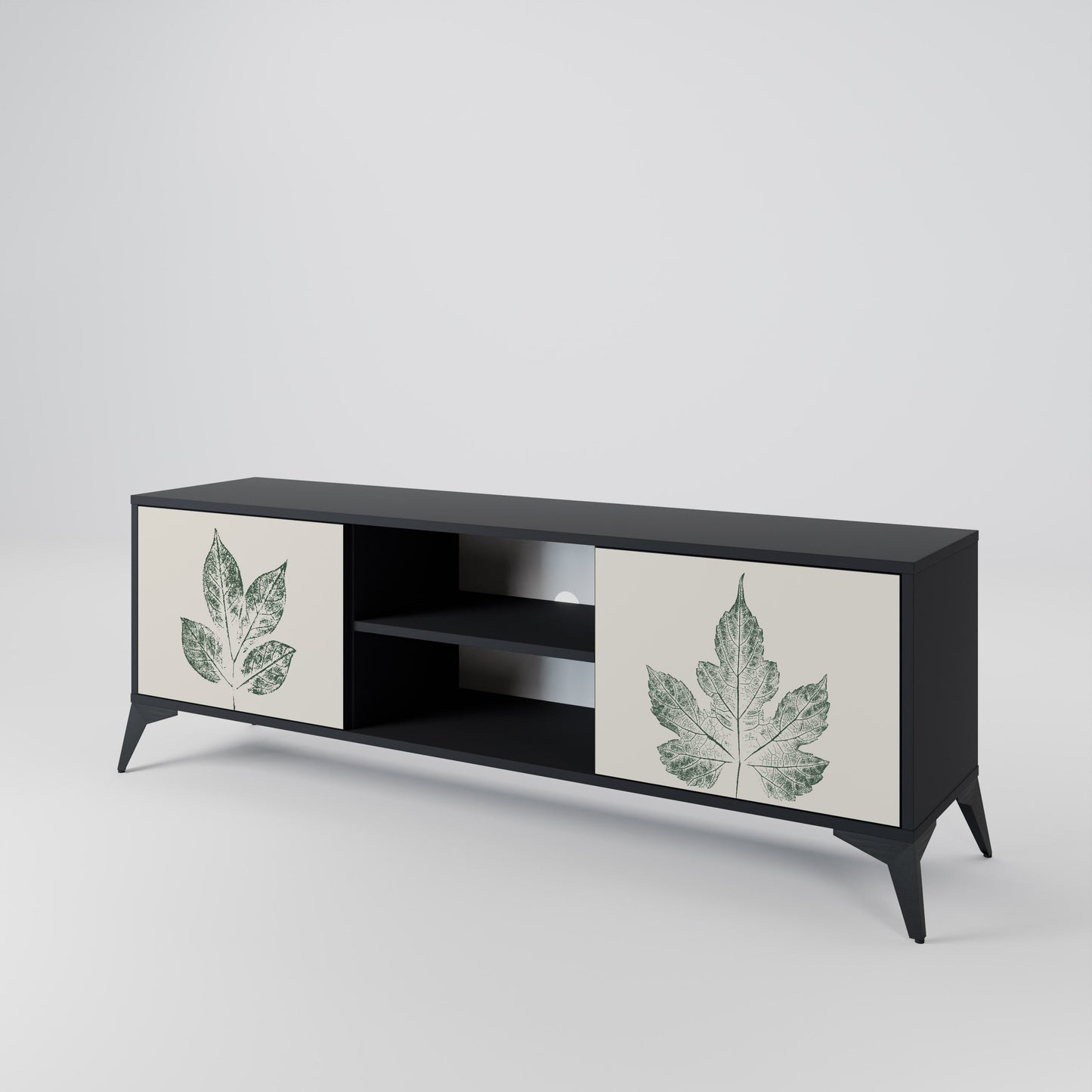 Porta TV a 2 ante GREEN LEAFY STAMPS con finitura nera