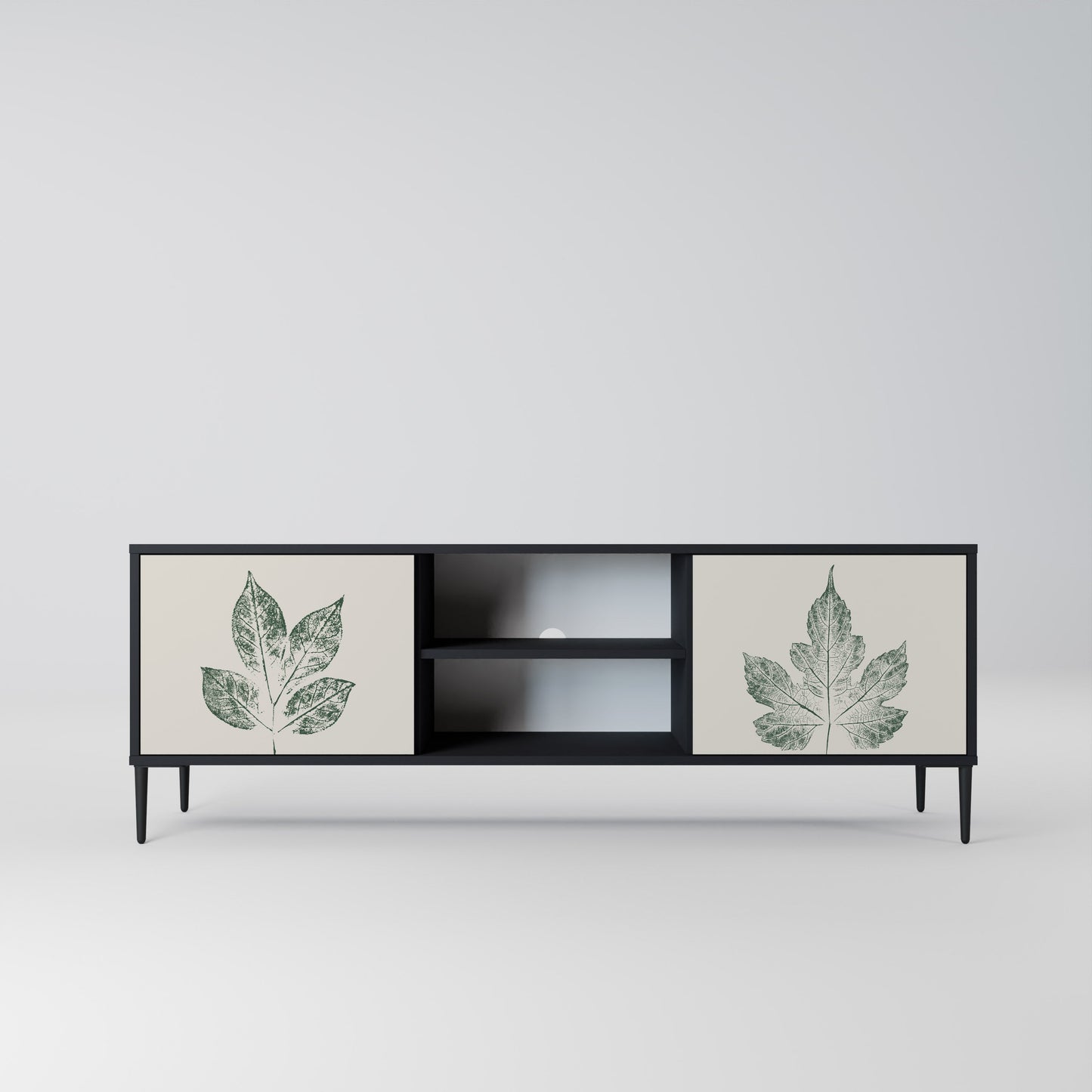 Porta TV a 2 ante GREEN LEAFY STAMPS con finitura nera