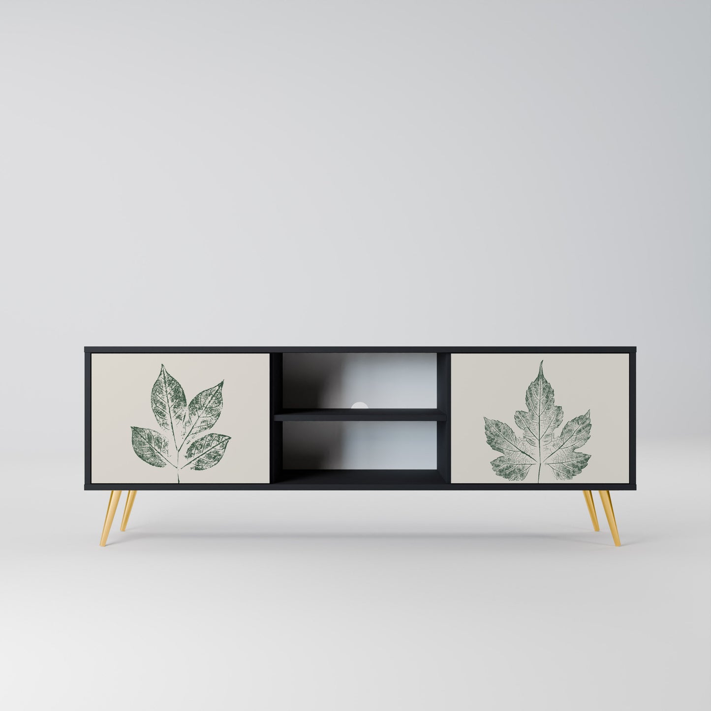 Porta TV a 2 ante GREEN LEAFY STAMPS con finitura nera