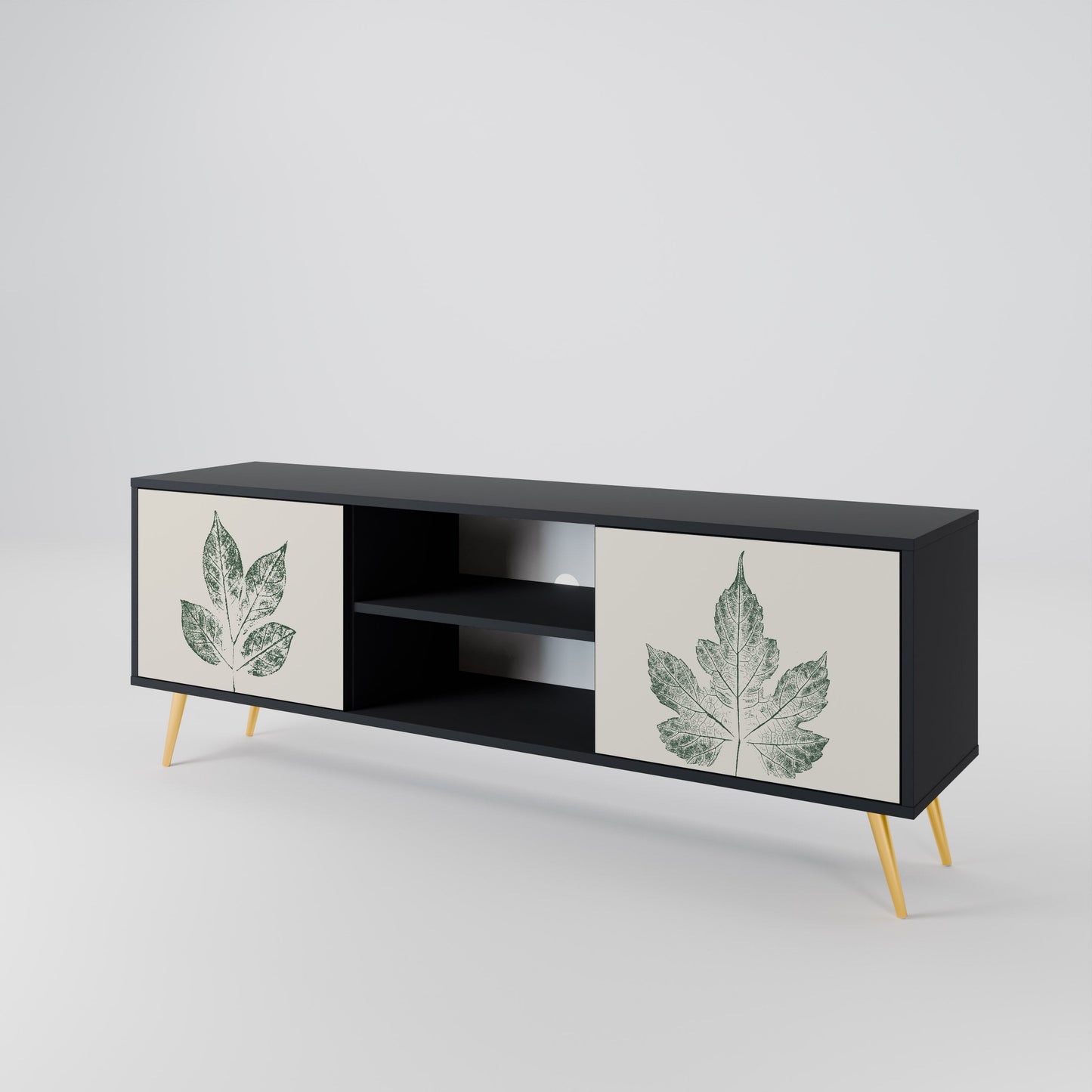 Porta TV a 2 ante GREEN LEAFY STAMPS con finitura nera