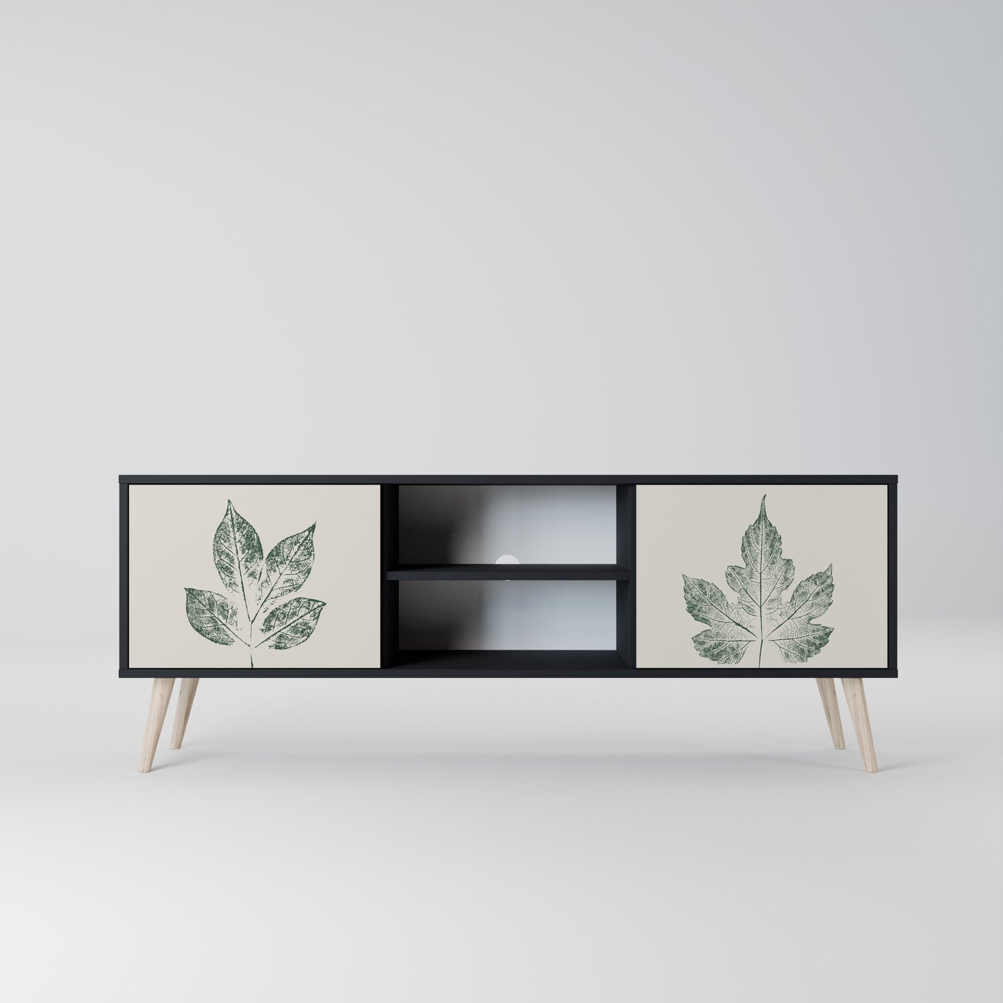 Porta TV a 2 ante GREEN LEAFY STAMPS con finitura nera