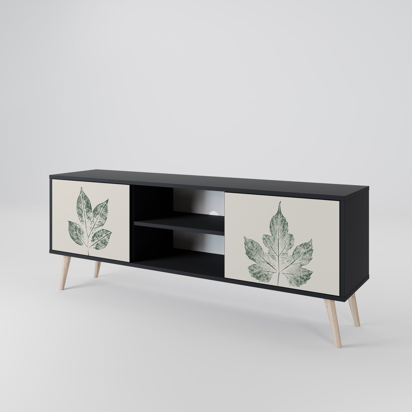 Porta TV a 2 ante GREEN LEAFY STAMPS con finitura nera