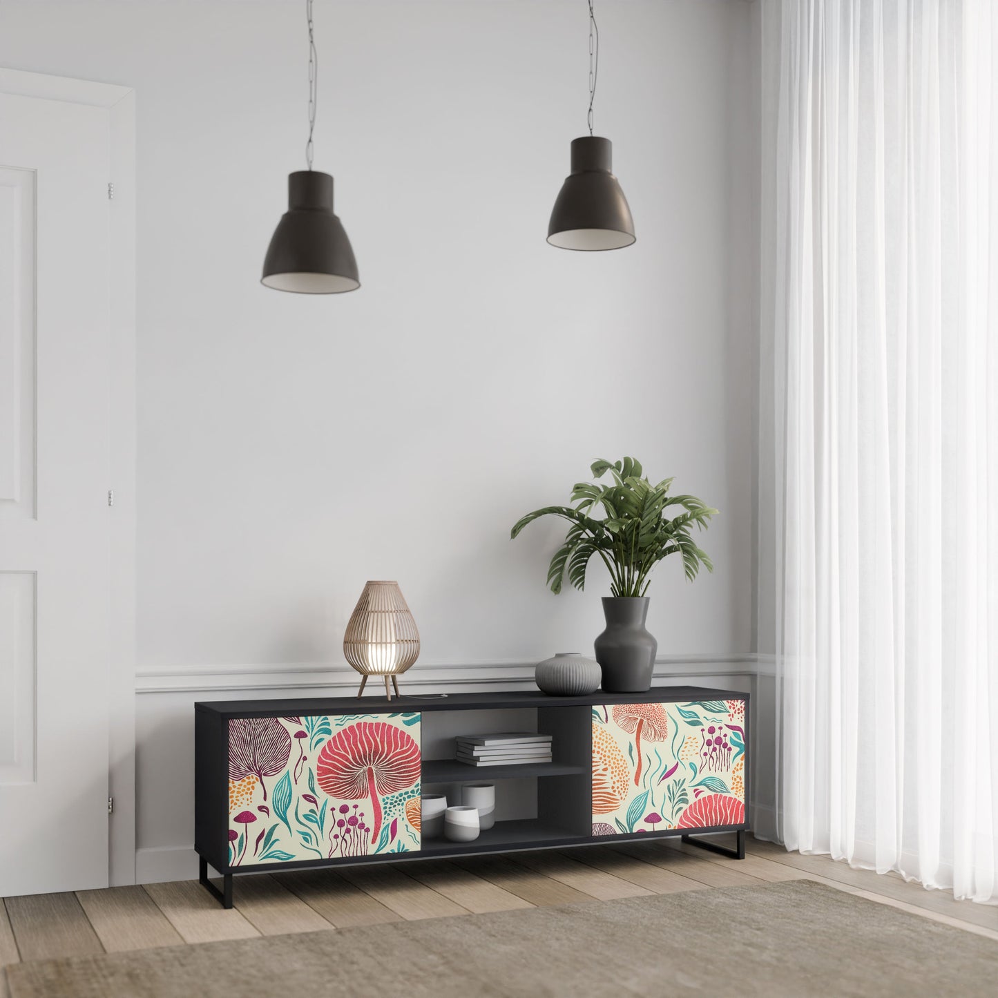 FUNGUS FANTASY 2-Door TV Stand in Black Finish