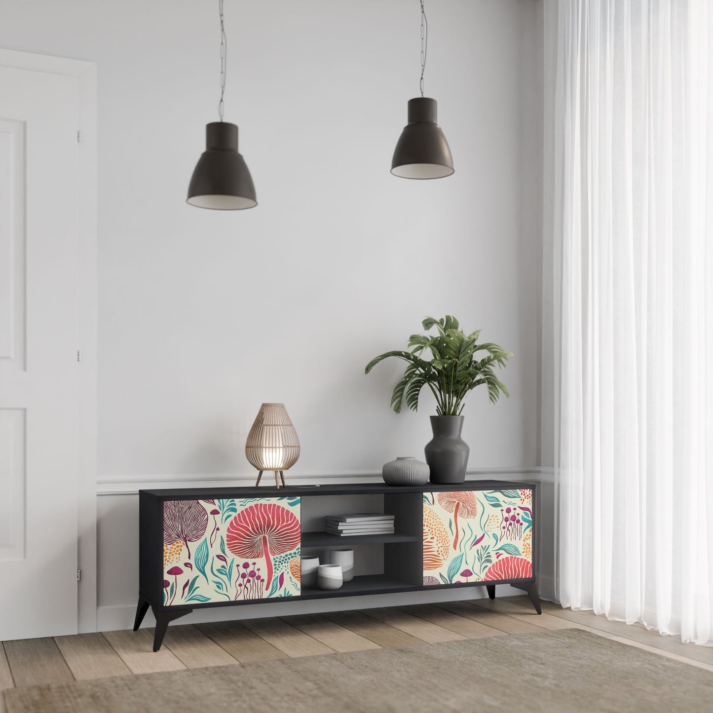 FUNGUS FANTASY 2-Door TV Stand in Black Finish