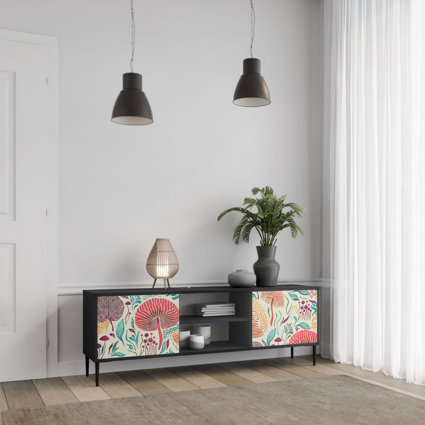 FUNGUS FANTASY 2-Door TV Stand in Black Finish