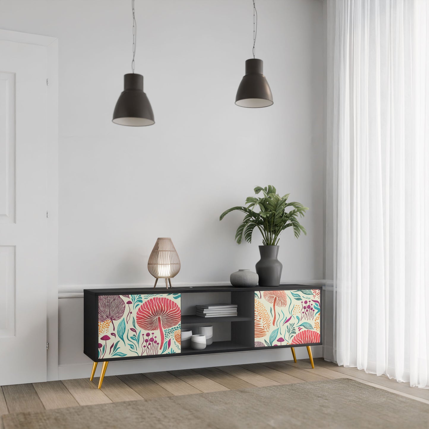 FUNGUS FANTASY 2-Door TV Stand in Black Finish