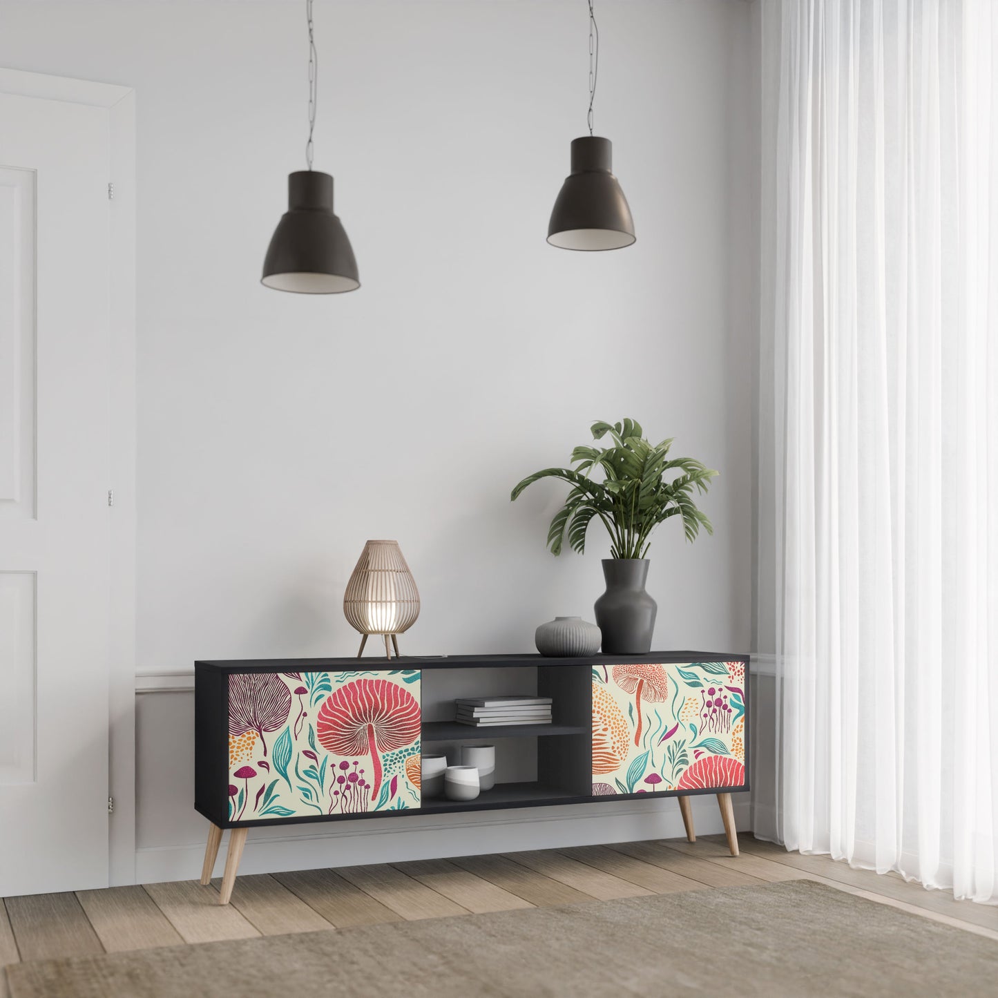FUNGUS FANTASY 2-Door TV Stand in Black Finish