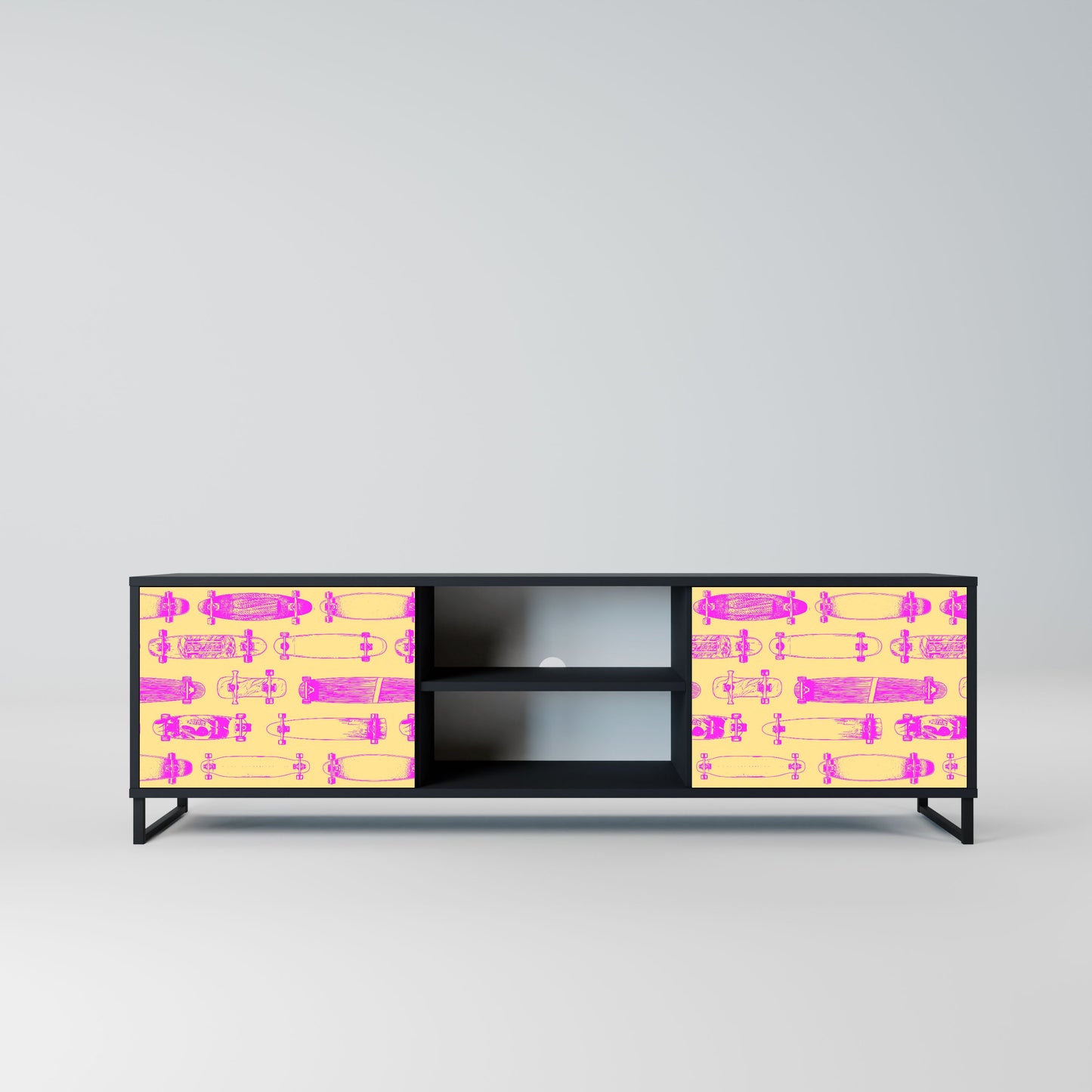 SKATEBOARD ARTISTRY 2-Door TV Stand in Black Finish
