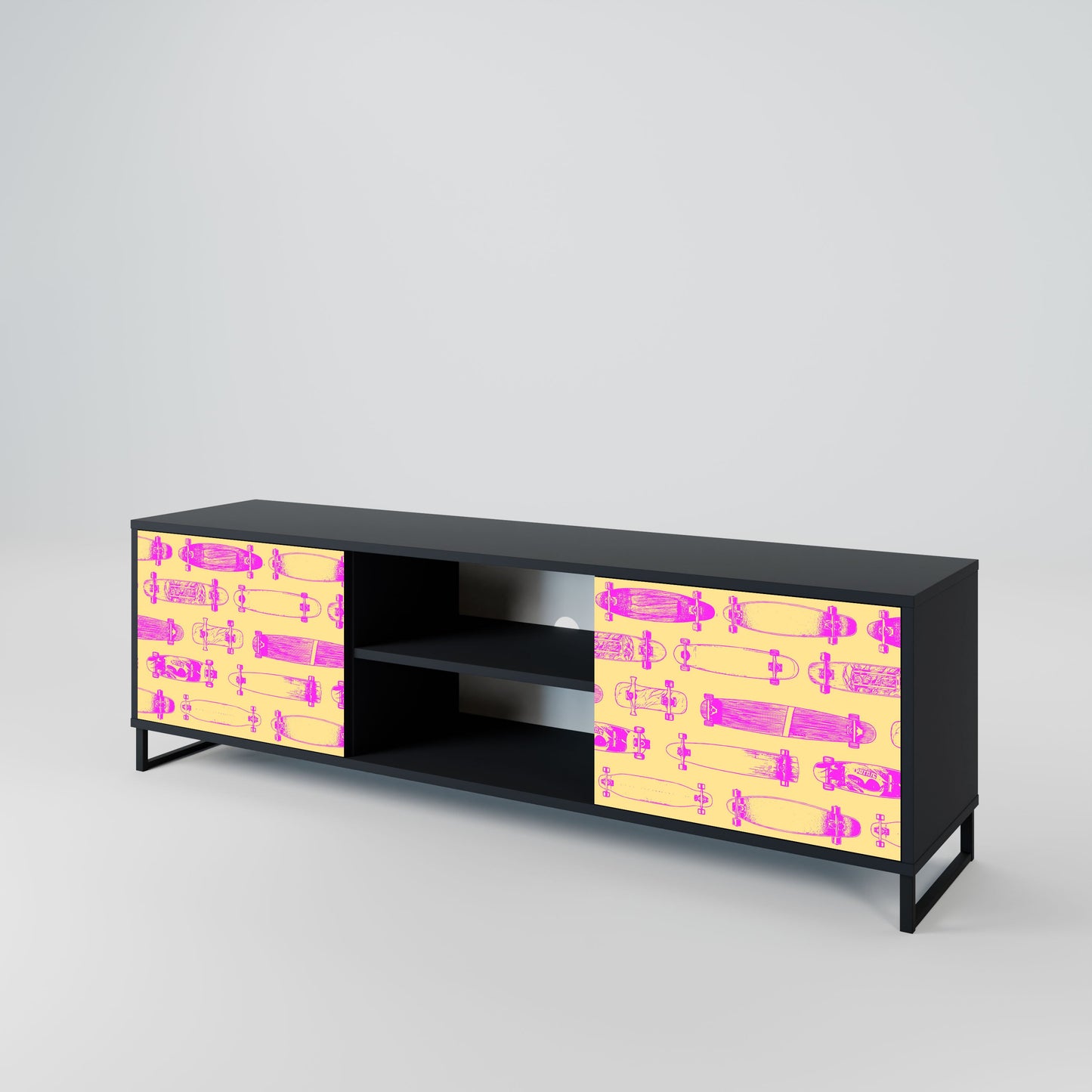 SKATEBOARD ARTISTRY 2-Door TV Stand in Black Finish