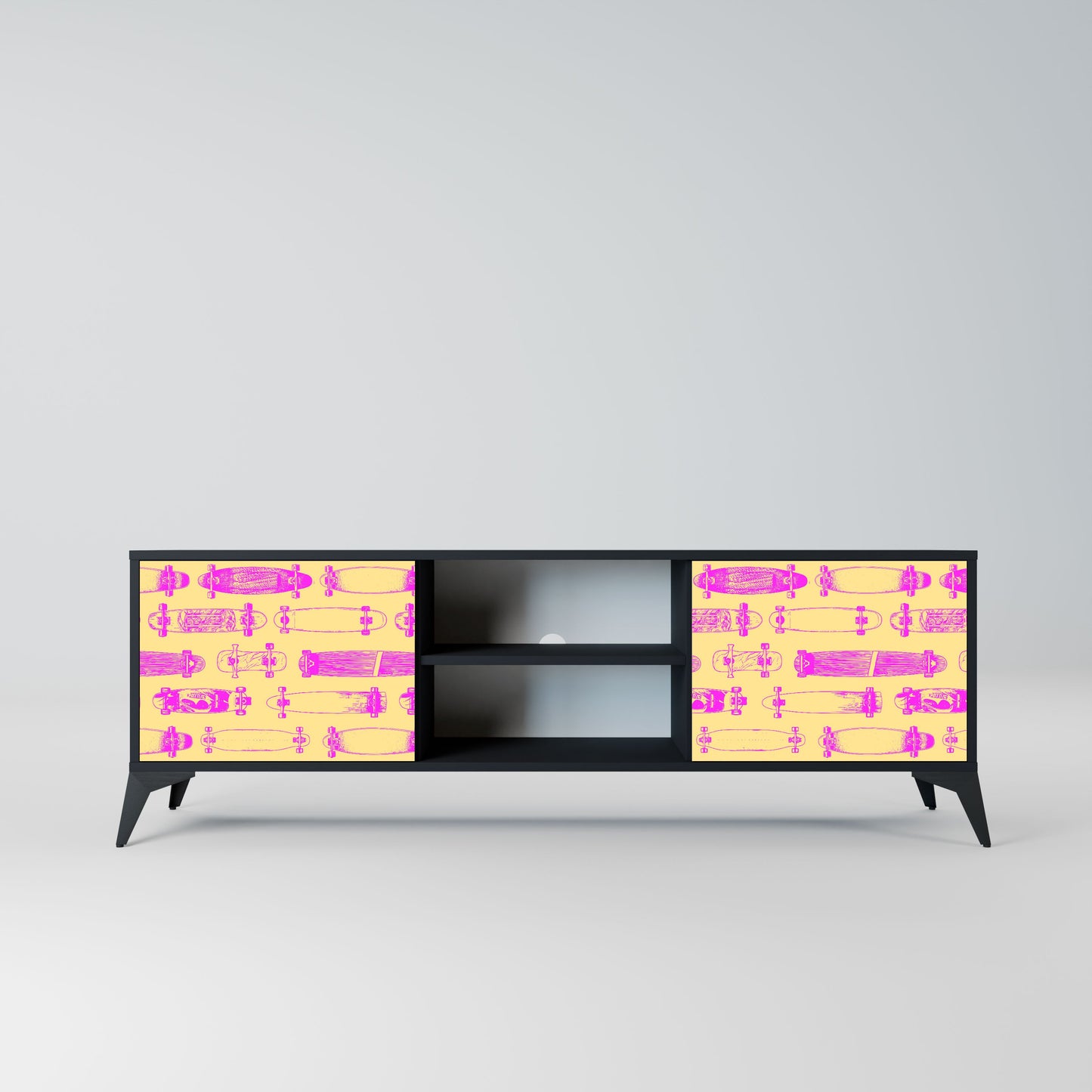 SKATEBOARD ARTISTRY 2-Door TV Stand in Black Finish