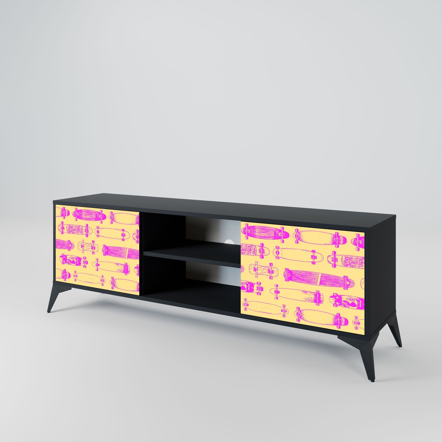SKATEBOARD ARTISTRY 2-Door TV Stand in Black Finish