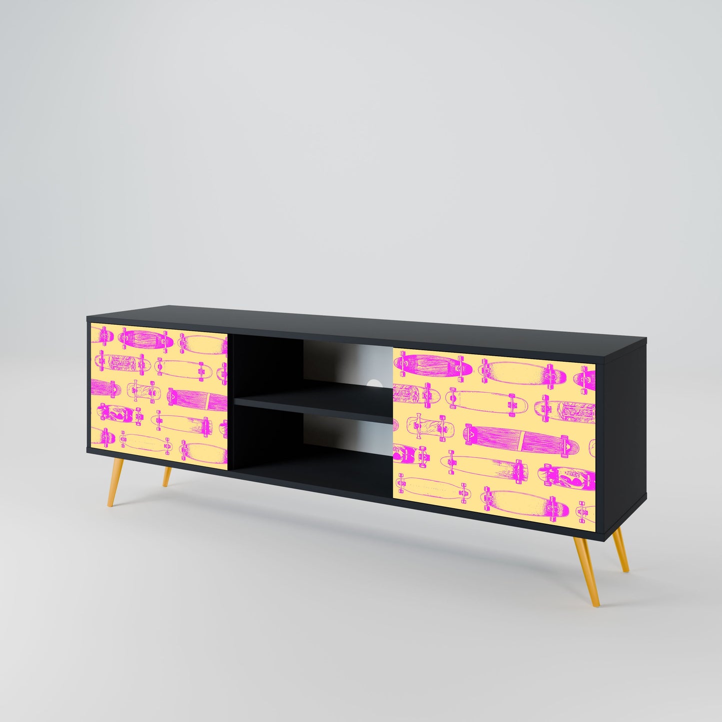 SKATEBOARD ARTISTRY 2-Door TV Stand in Black Finish