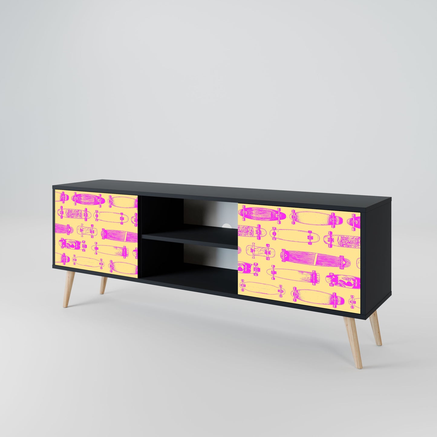SKATEBOARD ARTISTRY 2-Door TV Stand in Black Finish