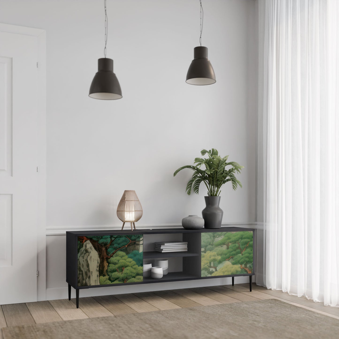 VERDURE ABYSS 2-Door TV Stand in Black Finish