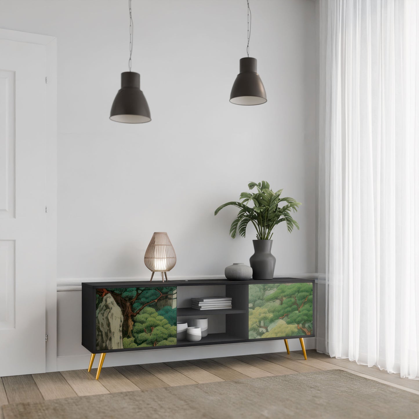 VERDURE ABYSS 2-Door TV Stand in Black Finish