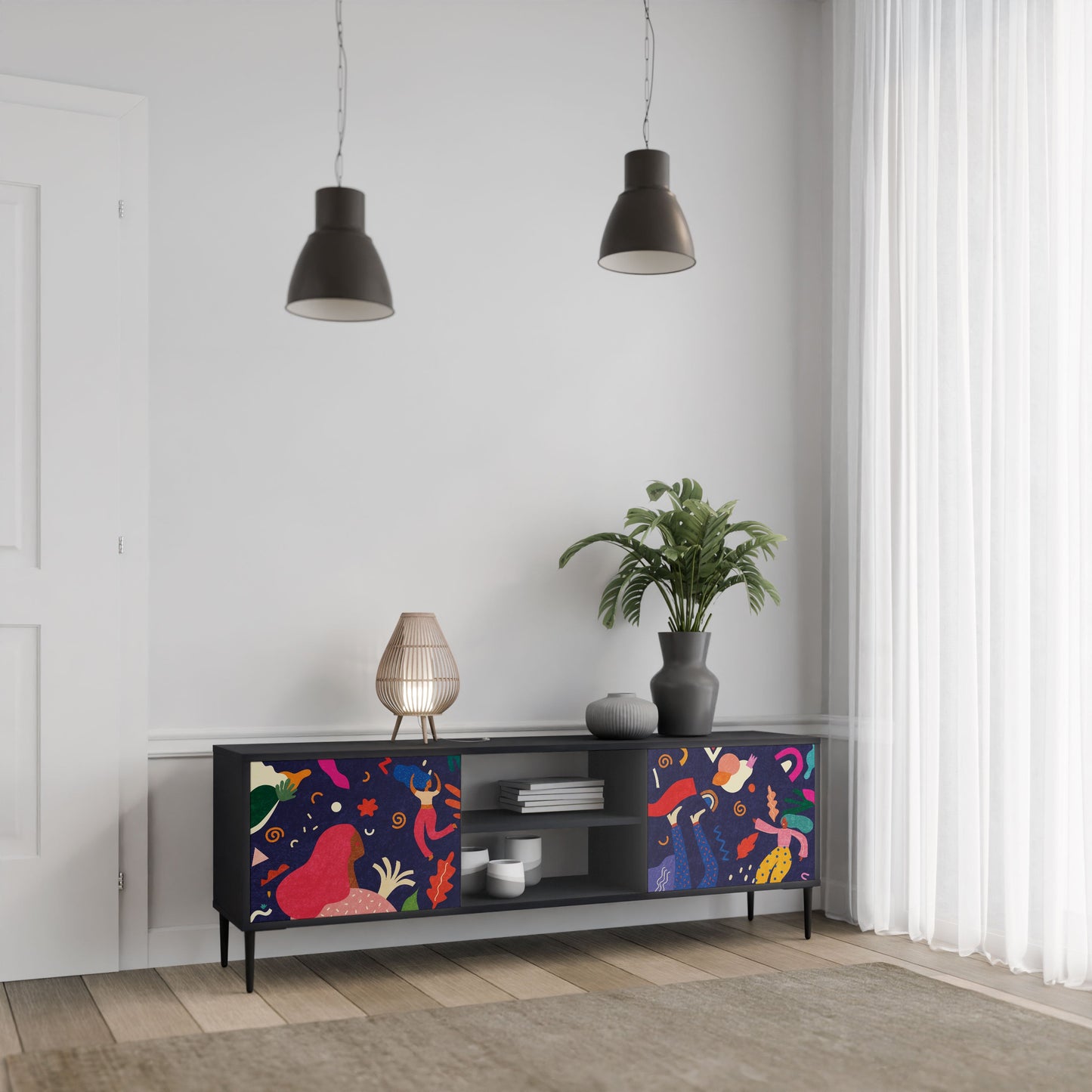 FESTIVE PLEASURES 2-Door TV Stand in Black Finish