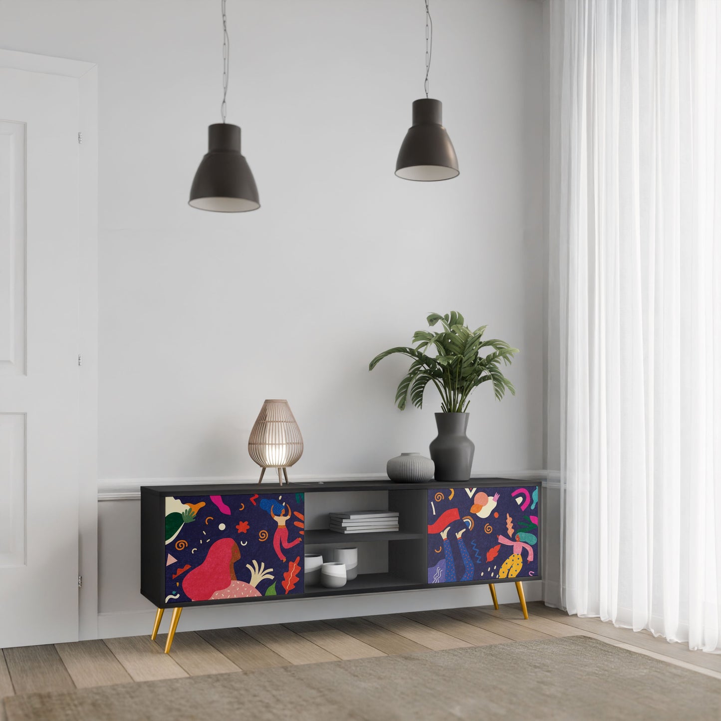 FESTIVE PLEASURES 2-Door TV Stand in Black Finish