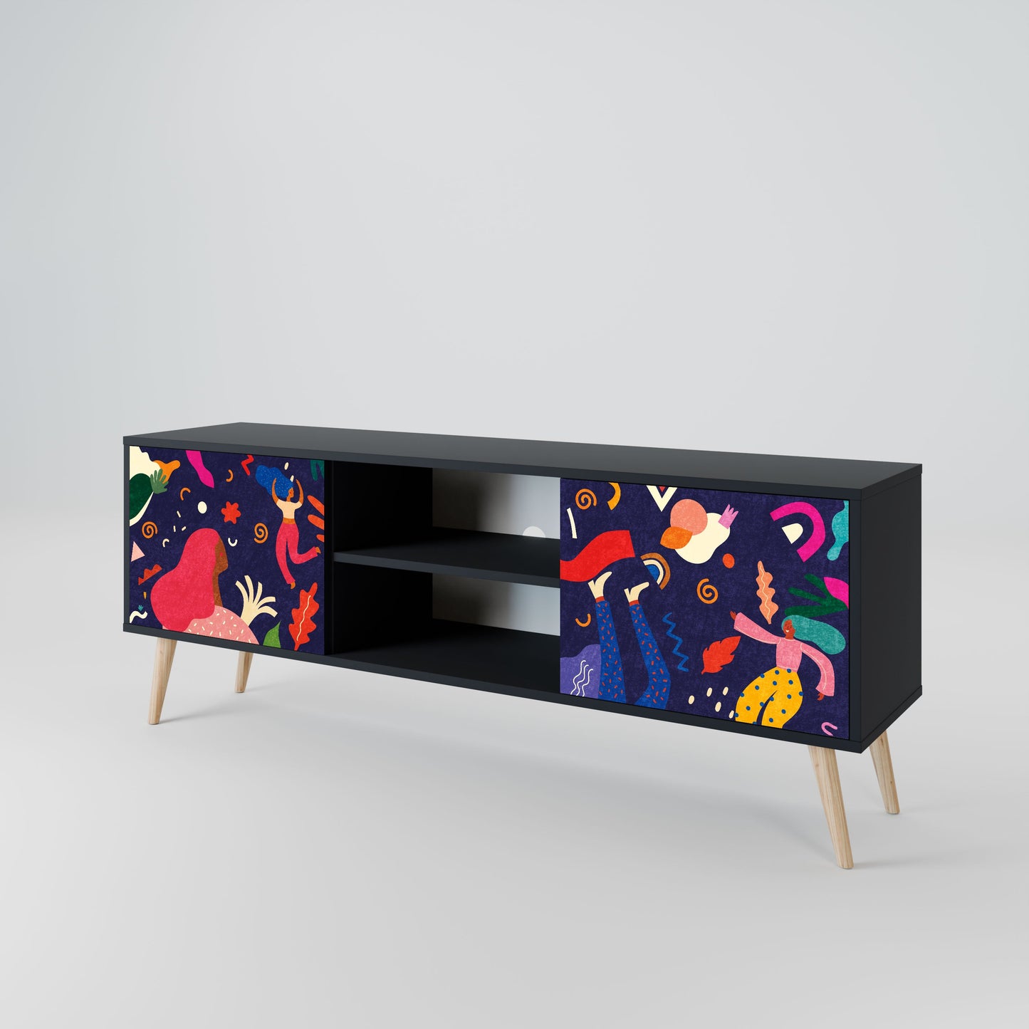 FESTIVE PLEASURES 2-Door TV Stand in Black Finish