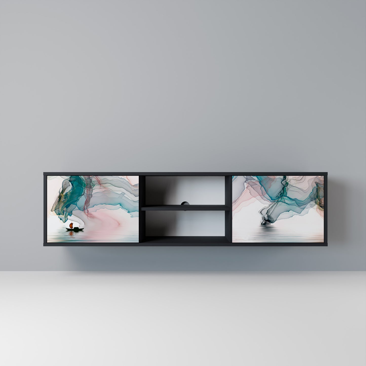 VELVET CROSSING 2-Door TV Stand in Black Finish