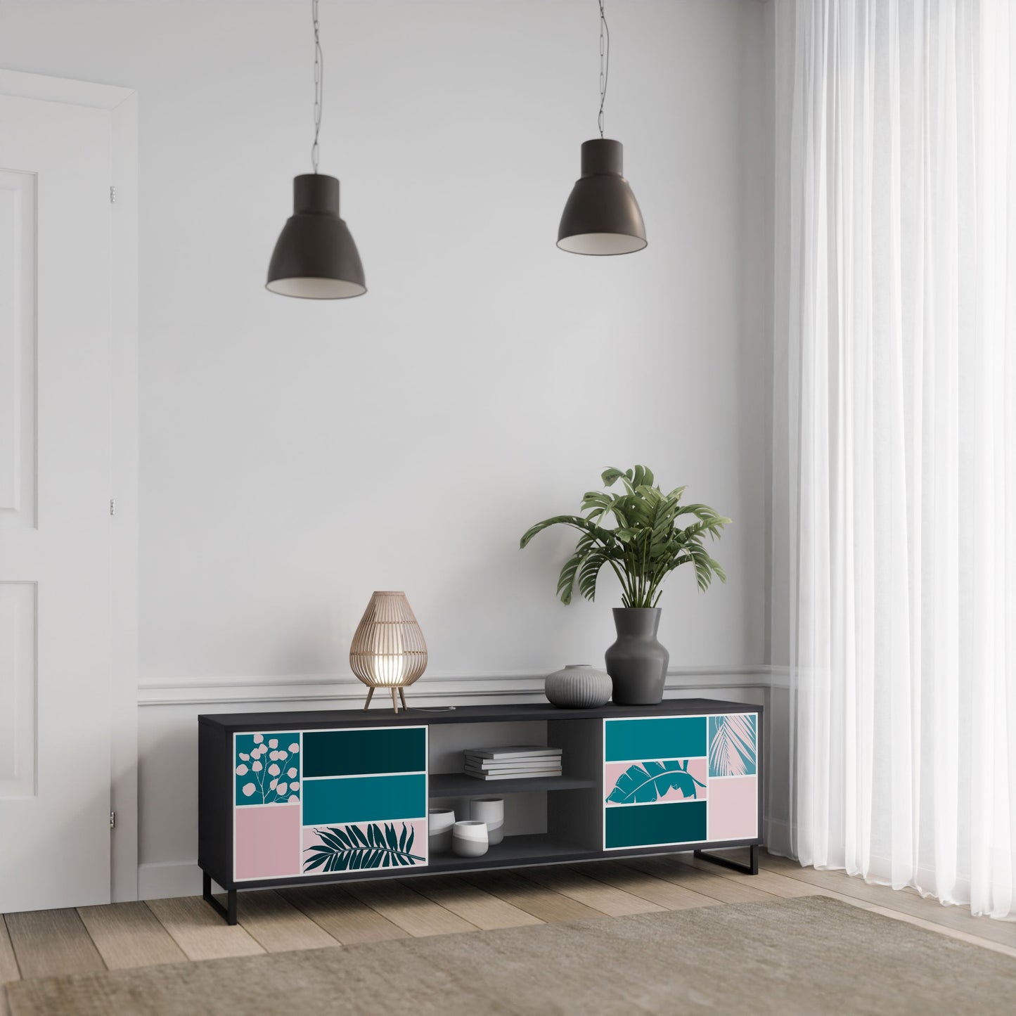 COMBINATION OF SHAPES 2-Door TV Stand in Black Finish