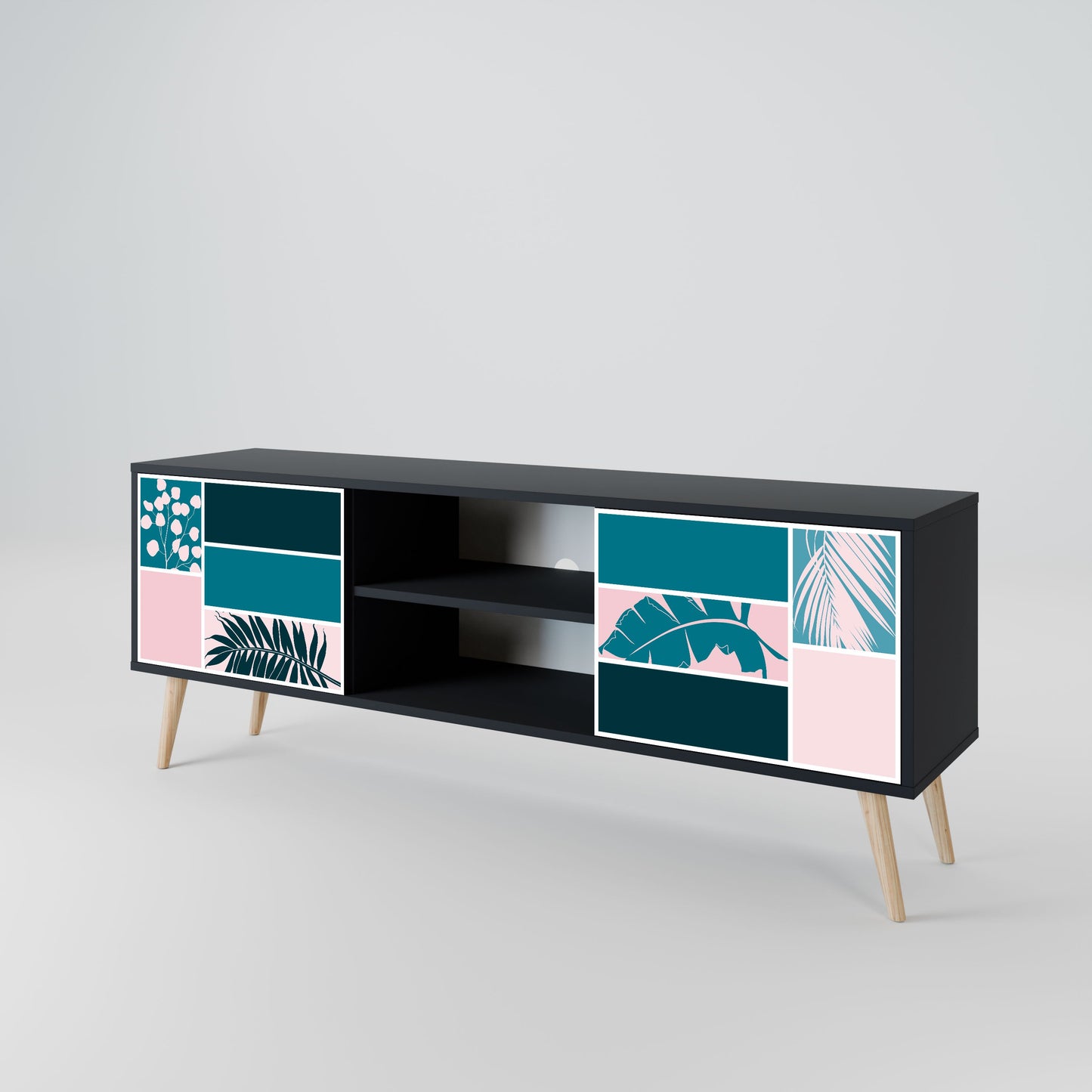 COMBINATION OF SHAPES 2-Door TV Stand in Black Finish