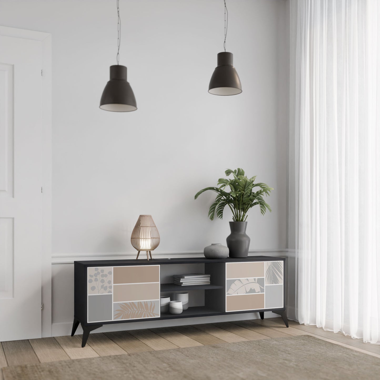 TROPICAL SHAPES Mobile TV a 2 ante in finitura nera