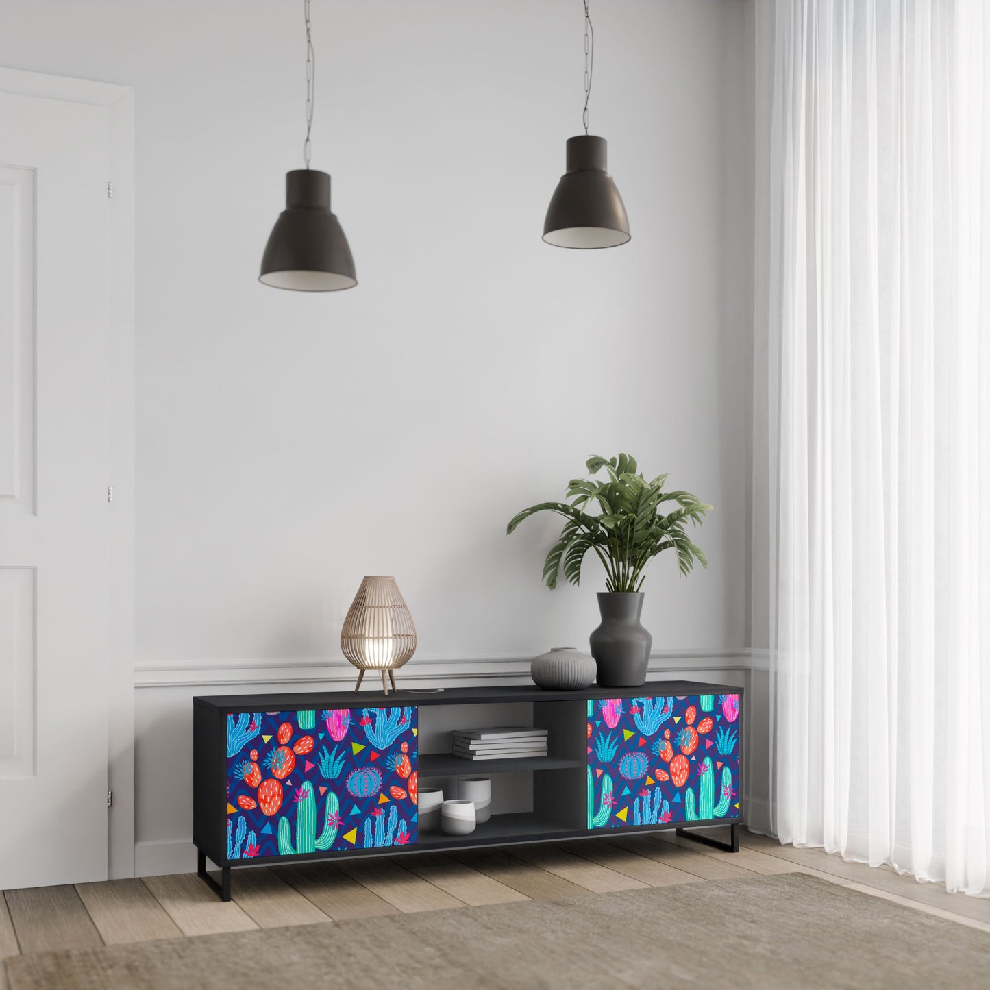 CACTUS VIBES 2-Door TV Stand in Black Finish