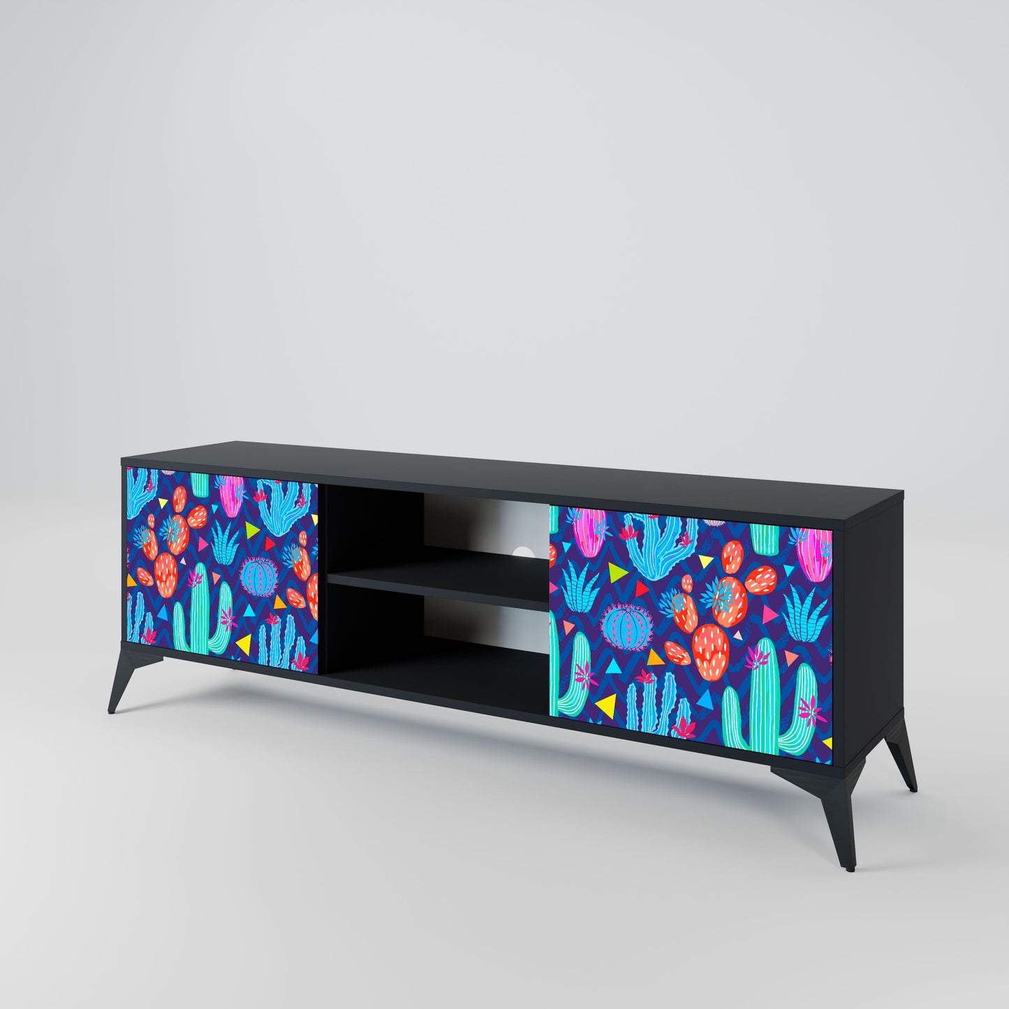 CACTUS VIBES 2-Door TV Stand in Black Finish