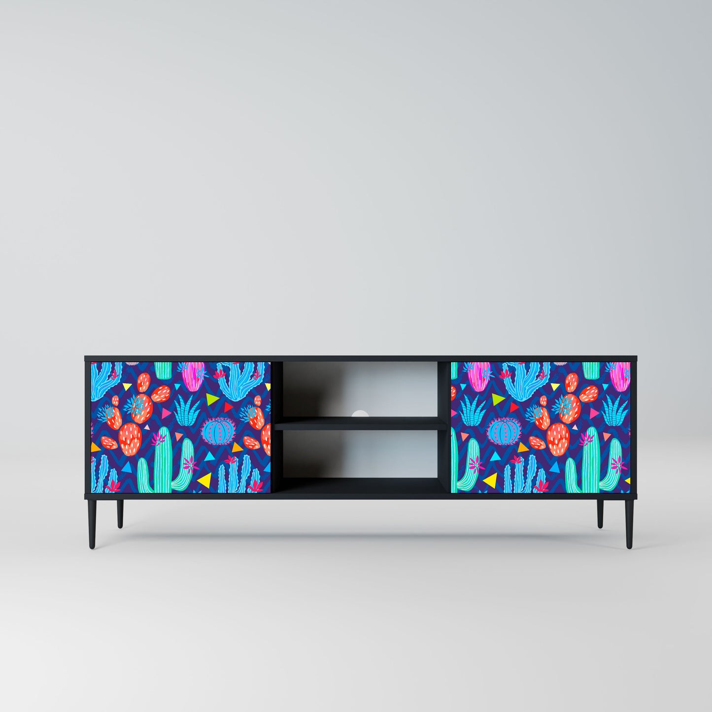 CACTUS VIBES 2-Door TV Stand in Black Finish