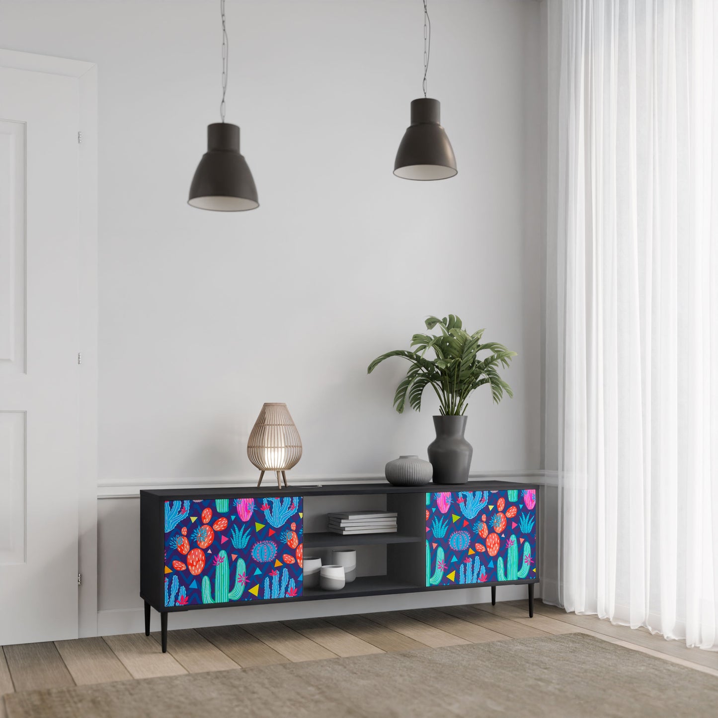 CACTUS VIBES 2-Door TV Stand in Black Finish