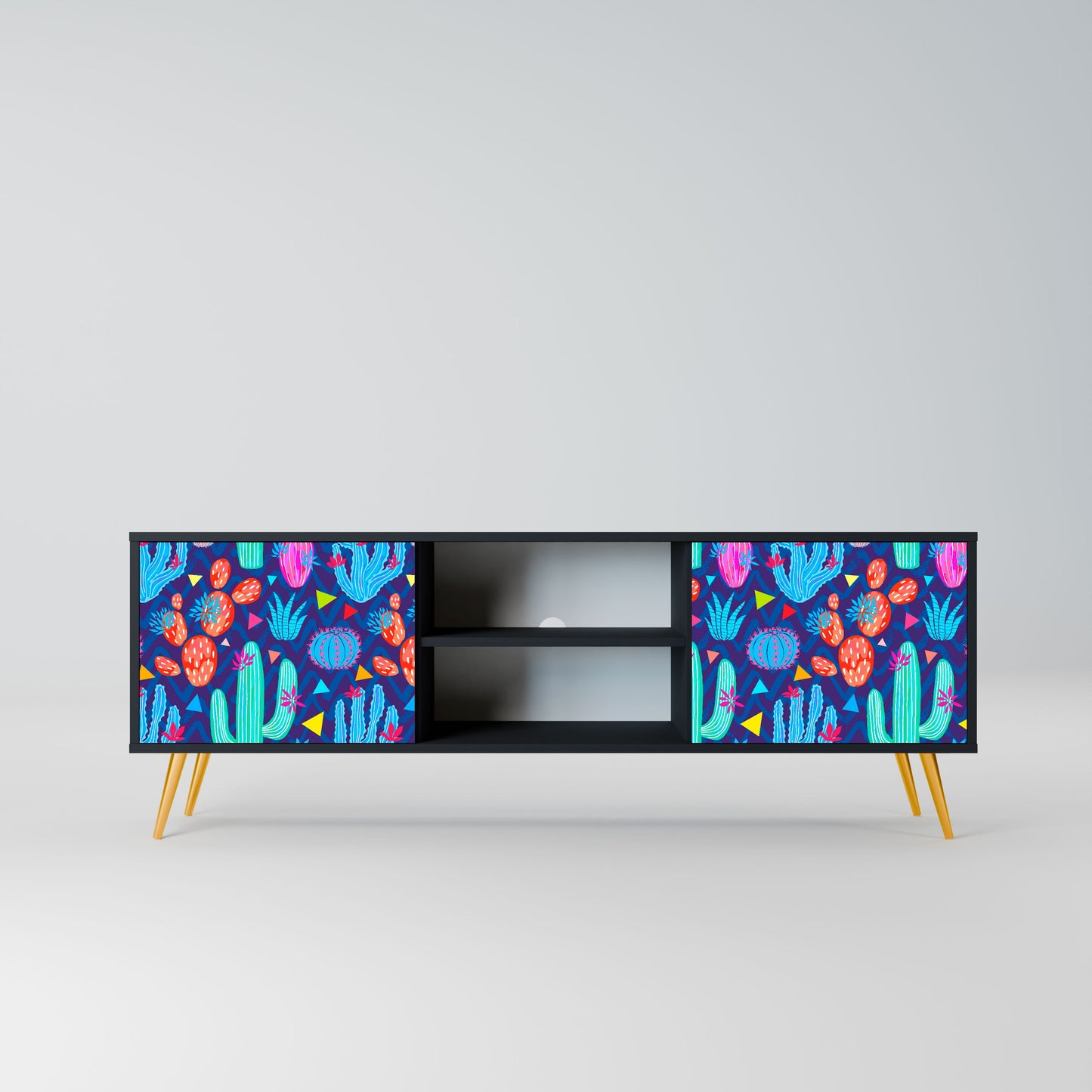 CACTUS VIBES 2-Door TV Stand in Black Finish
