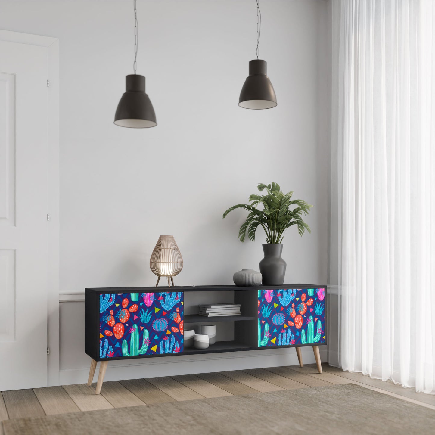 CACTUS VIBES 2-Door TV Stand in Black Finish