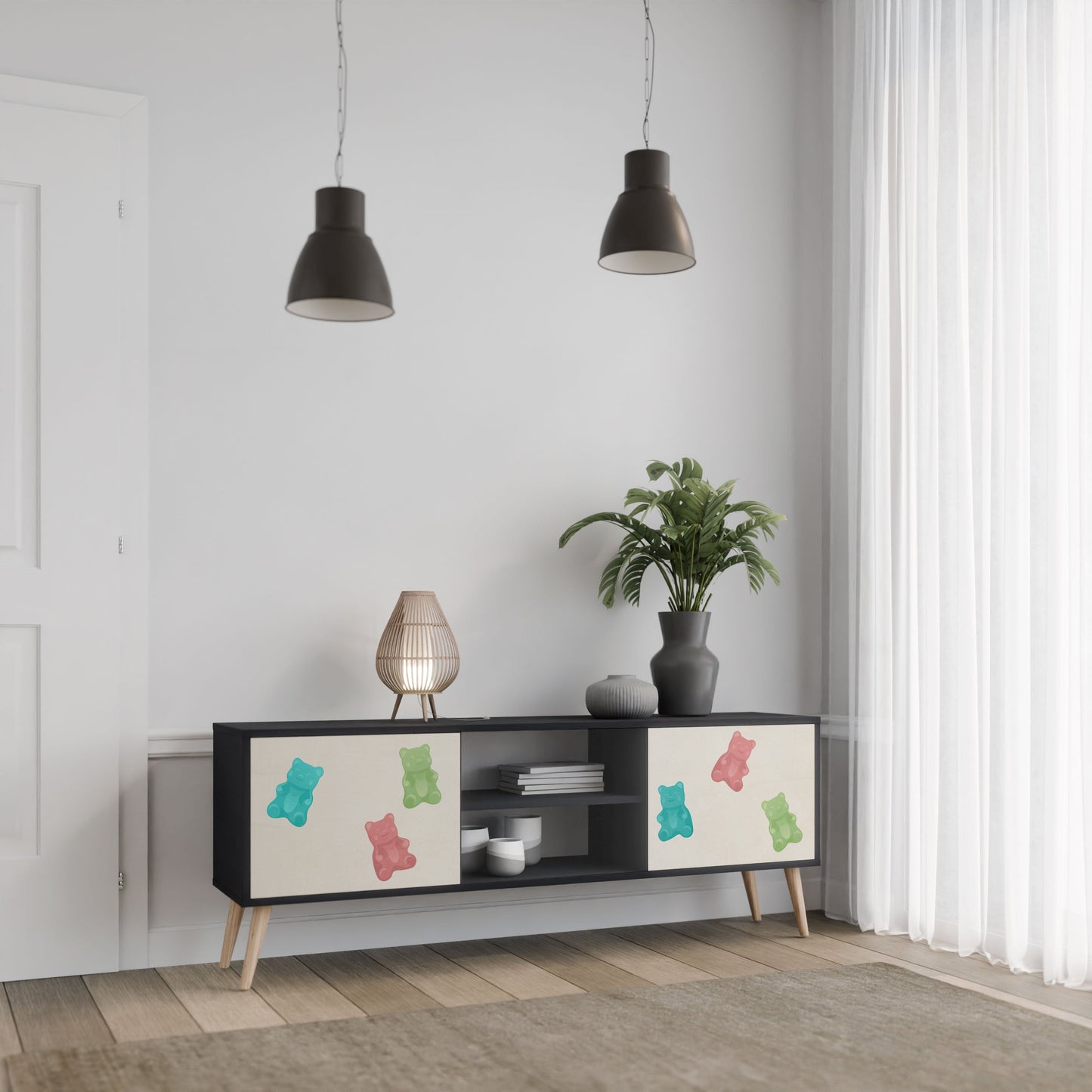 Mobile TV a 2 ante GUMMY BEARS in finitura nera