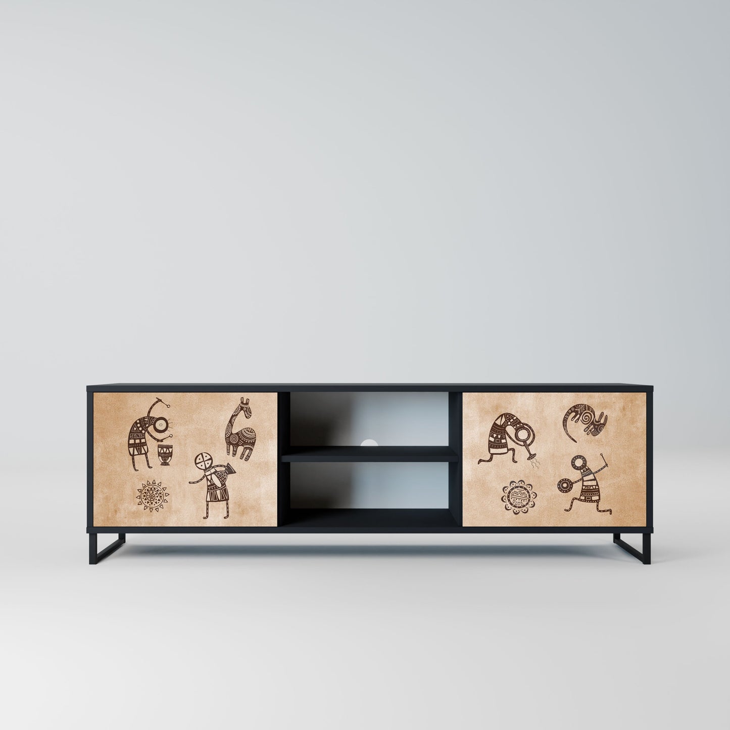 AFRICAN STYLE 2-Door TV Stand in Black Finish