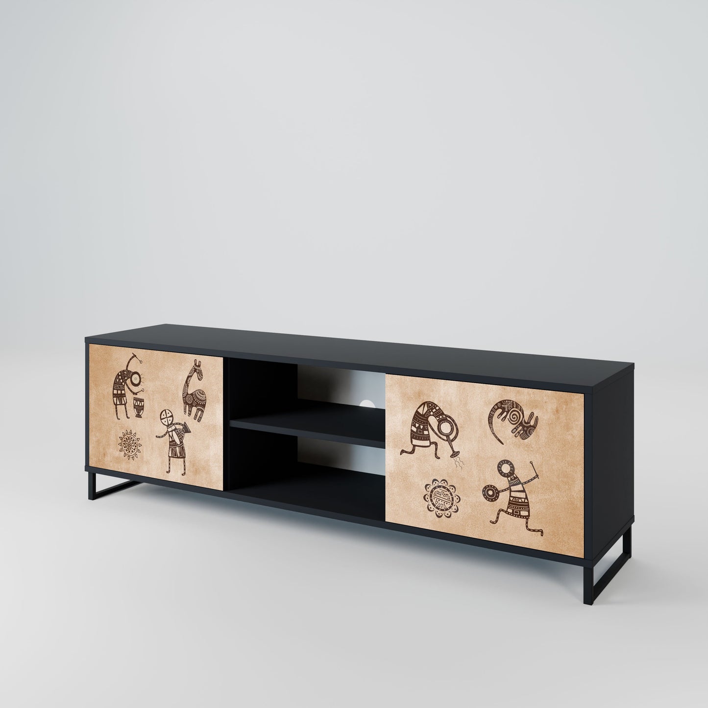 AFRICAN STYLE 2-Door TV Stand in Black Finish