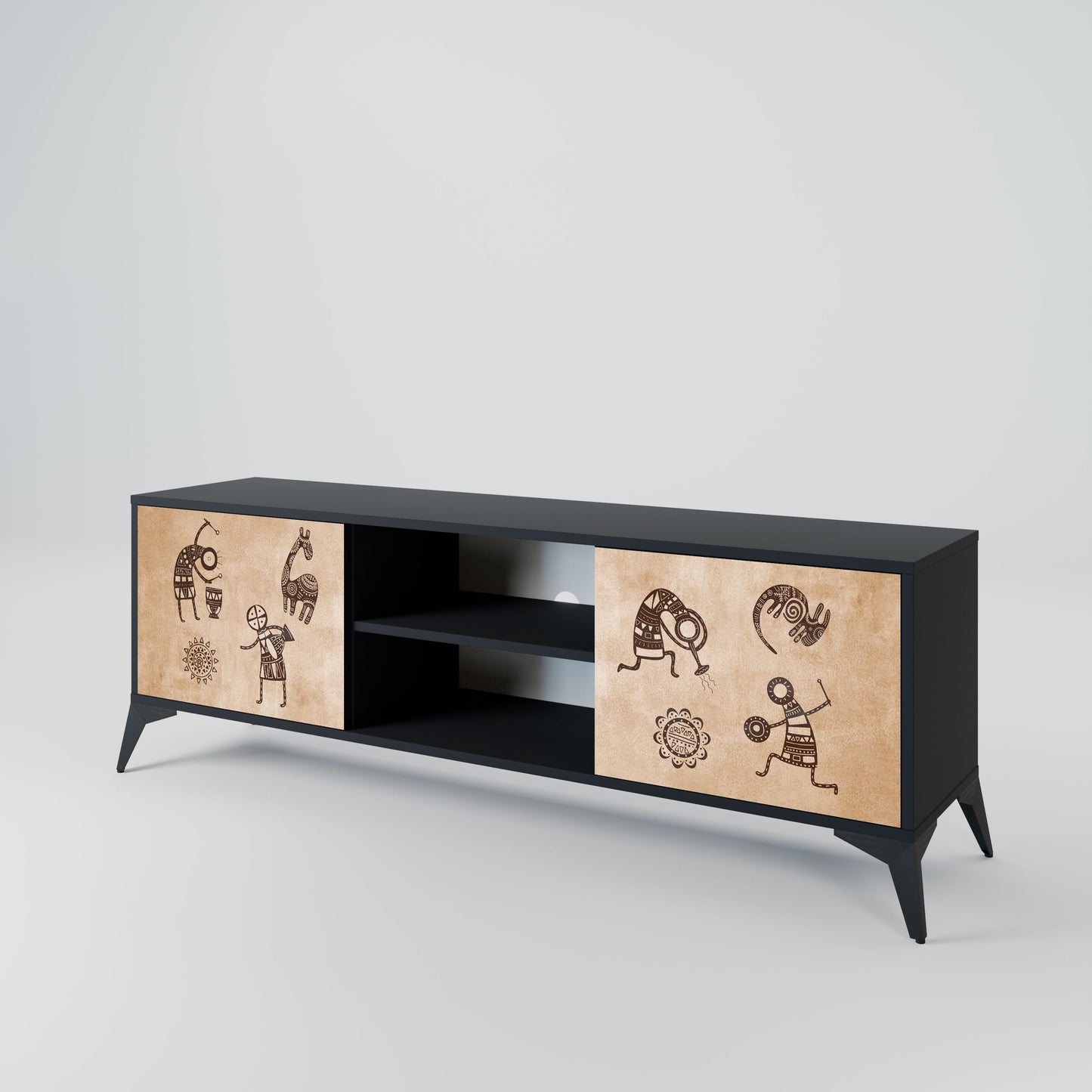 AFRICAN STYLE 2-Door TV Stand in Black Finish