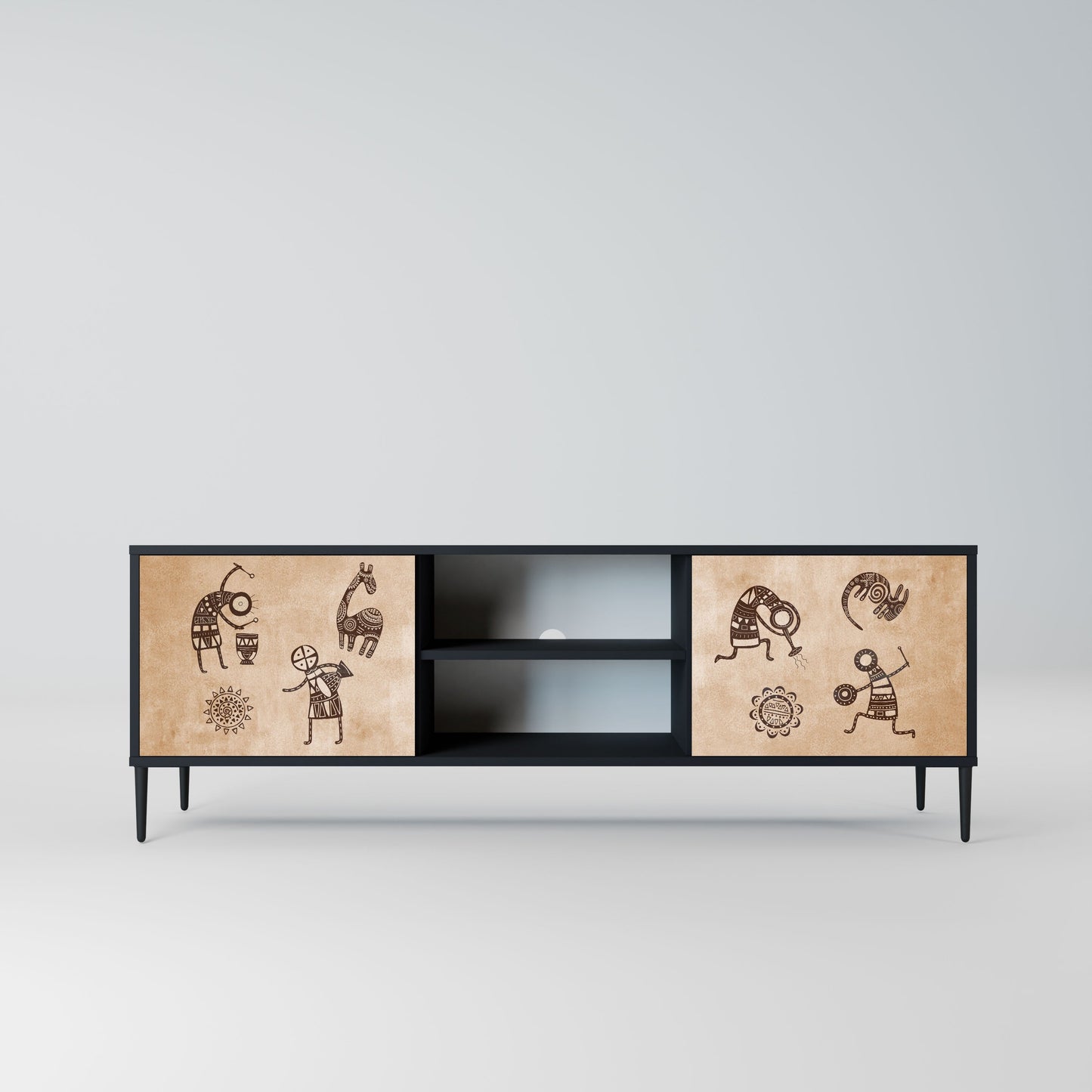 AFRICAN STYLE 2-Door TV Stand in Black Finish