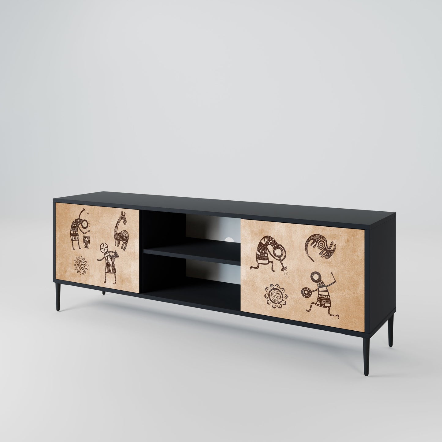 AFRICAN STYLE 2-Door TV Stand in Black Finish