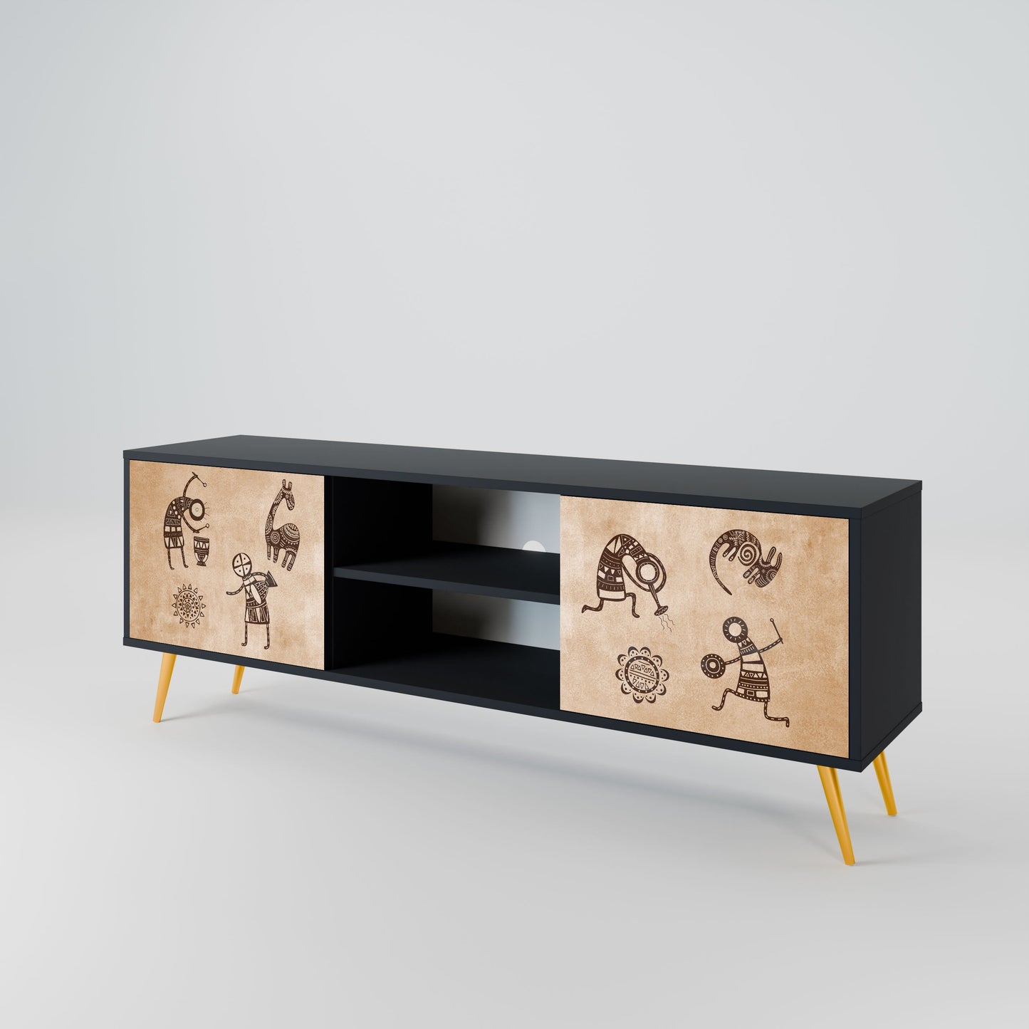 AFRICAN STYLE 2-Door TV Stand in Black Finish