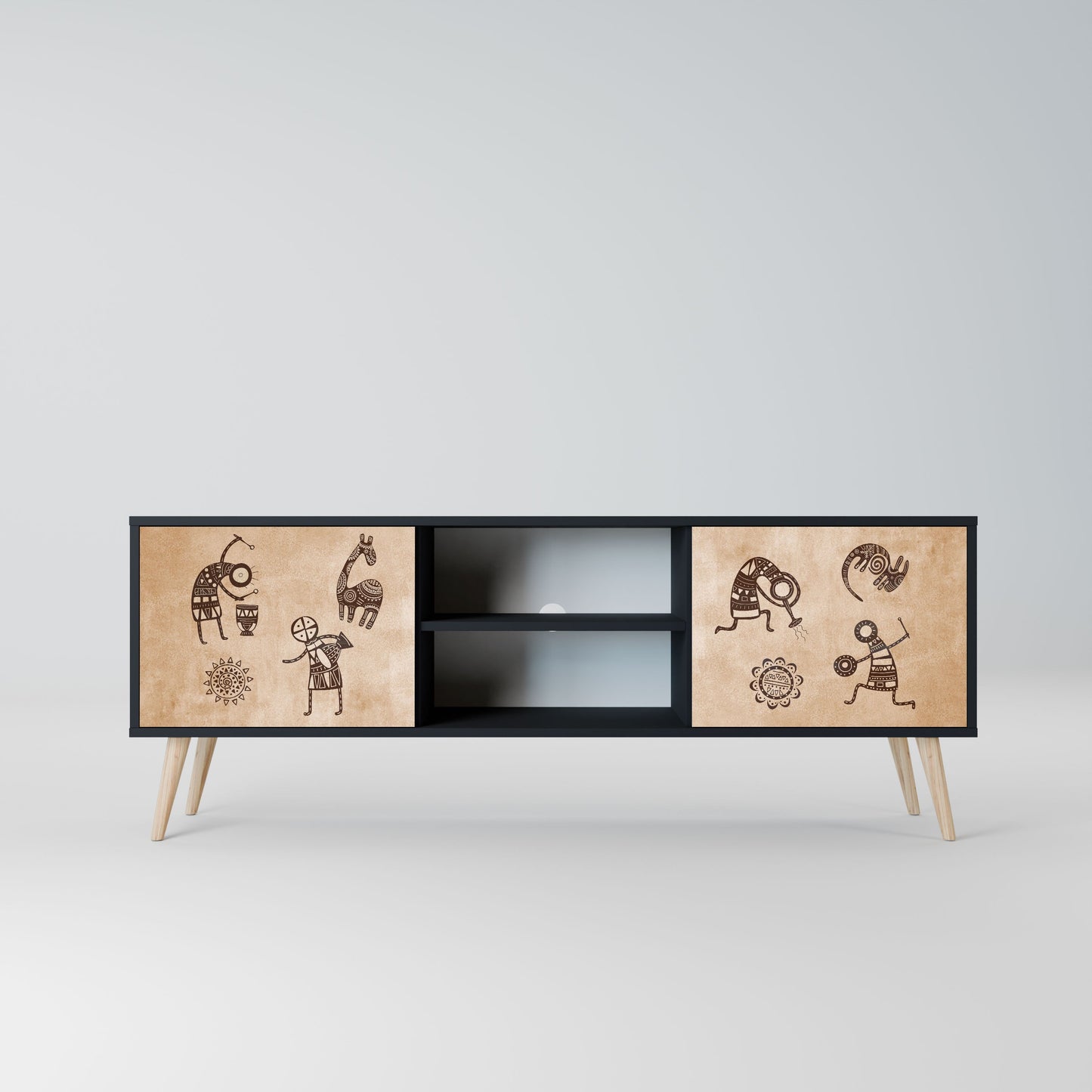 AFRICAN STYLE 2-Door TV Stand in Black Finish