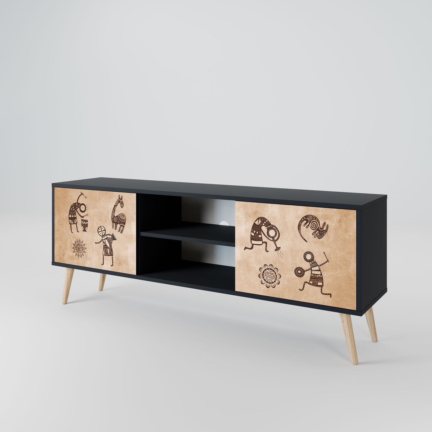 AFRICAN STYLE 2-Door TV Stand in Black Finish
