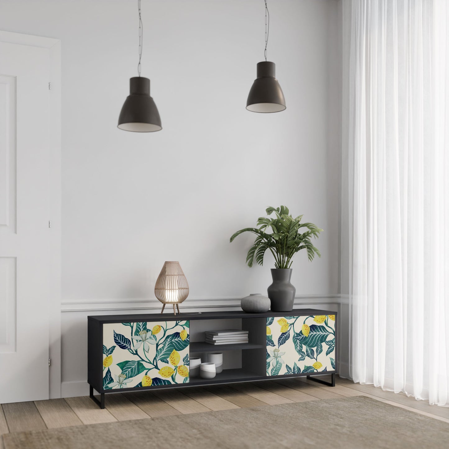 LEMON TREE 2-Door TV Stand in Black Finish