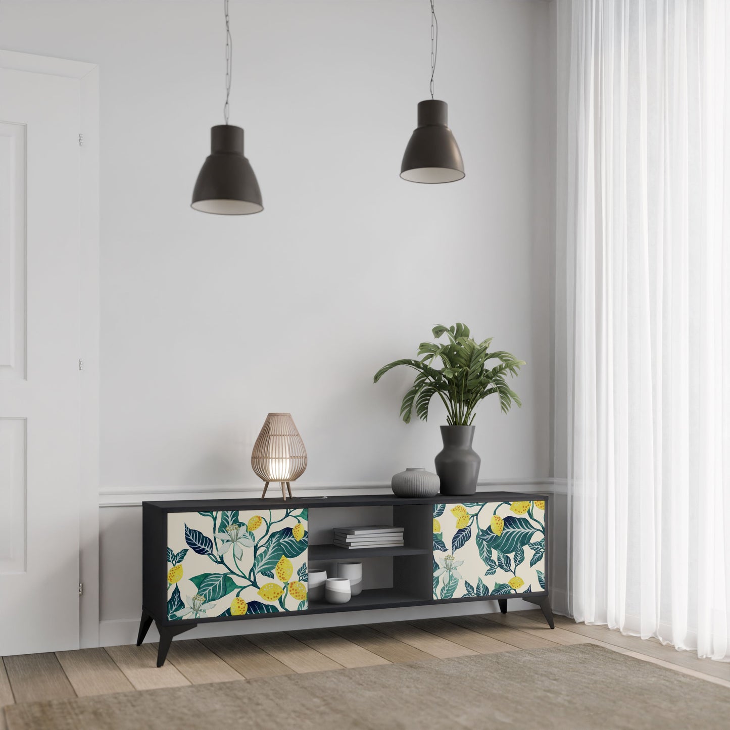 LEMON TREE 2-Door TV Stand in Black Finish
