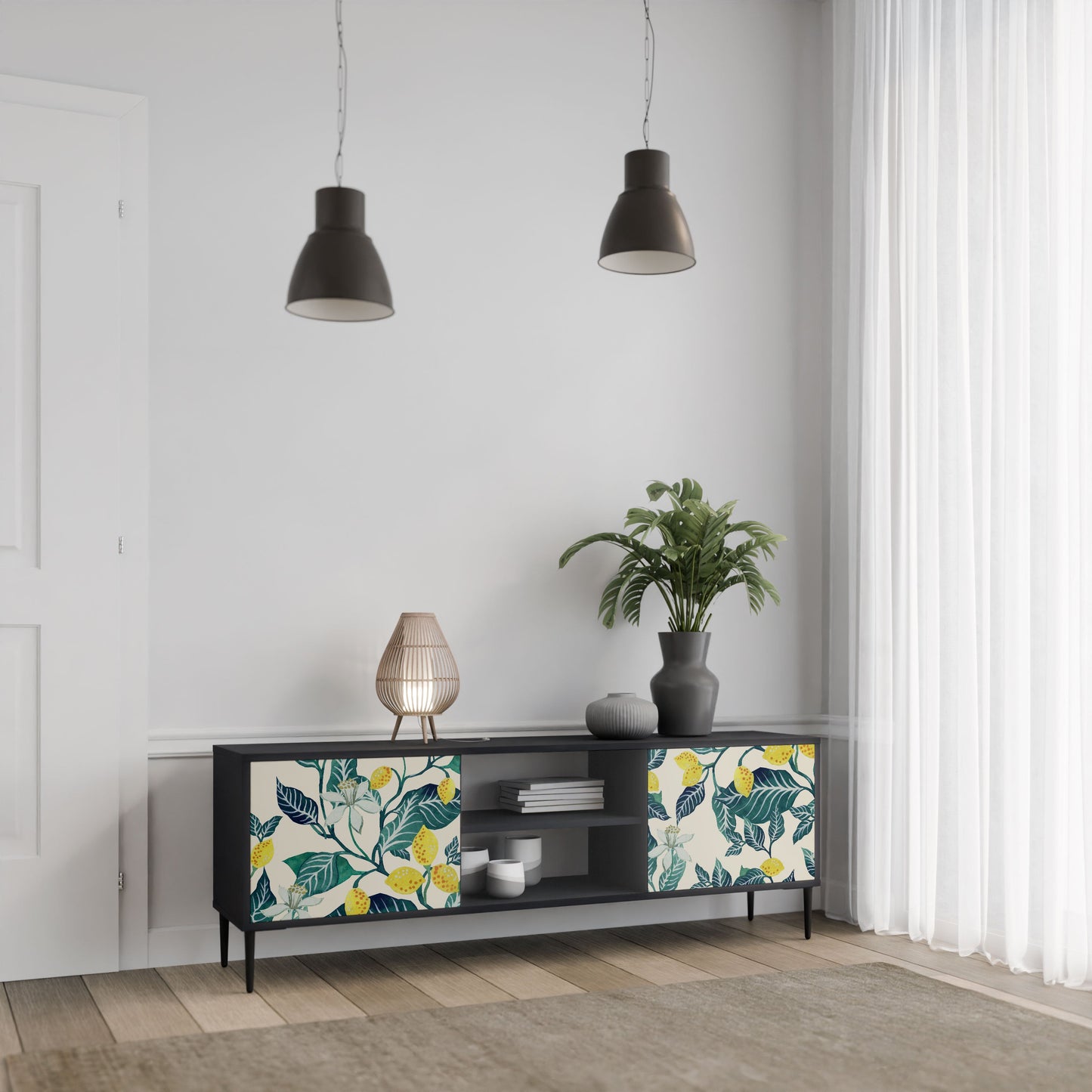 LEMON TREE 2-Door TV Stand in Black Finish