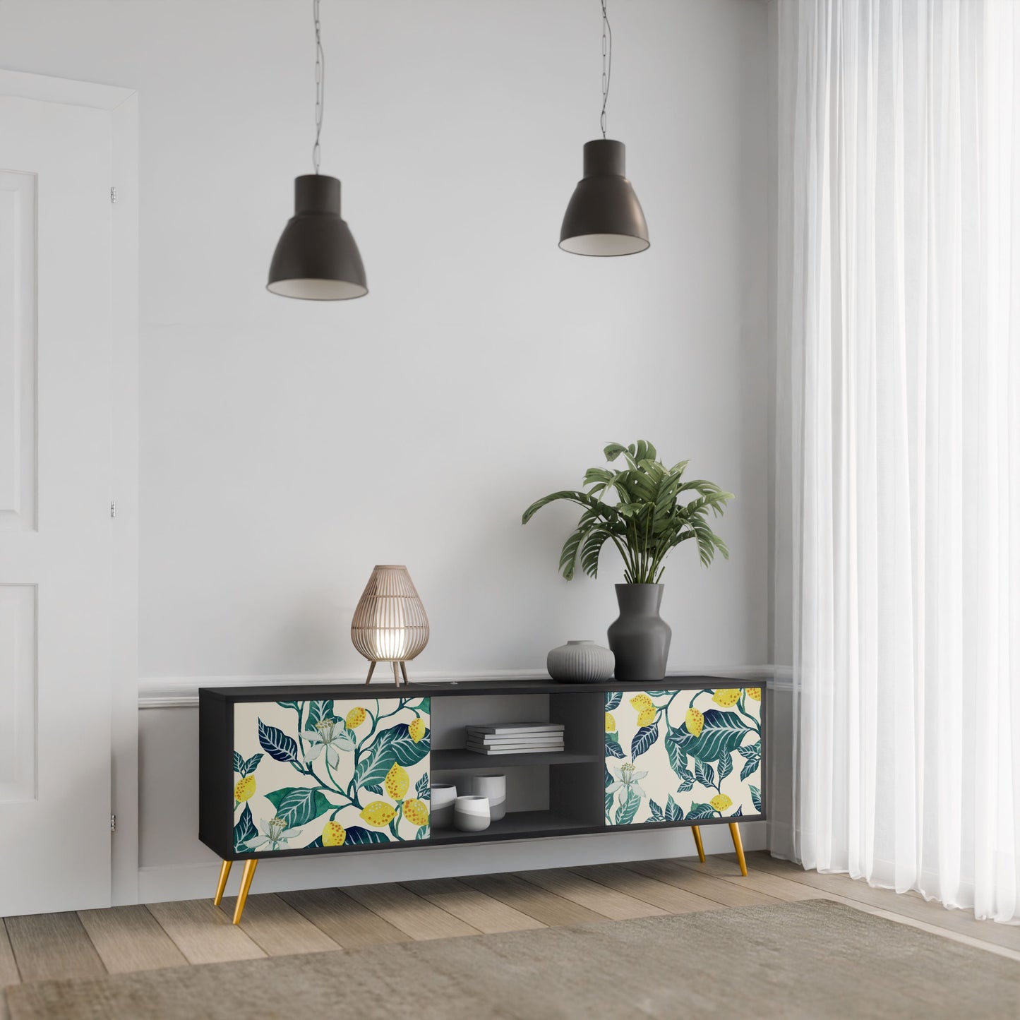 LEMON TREE 2-Door TV Stand in Black Finish