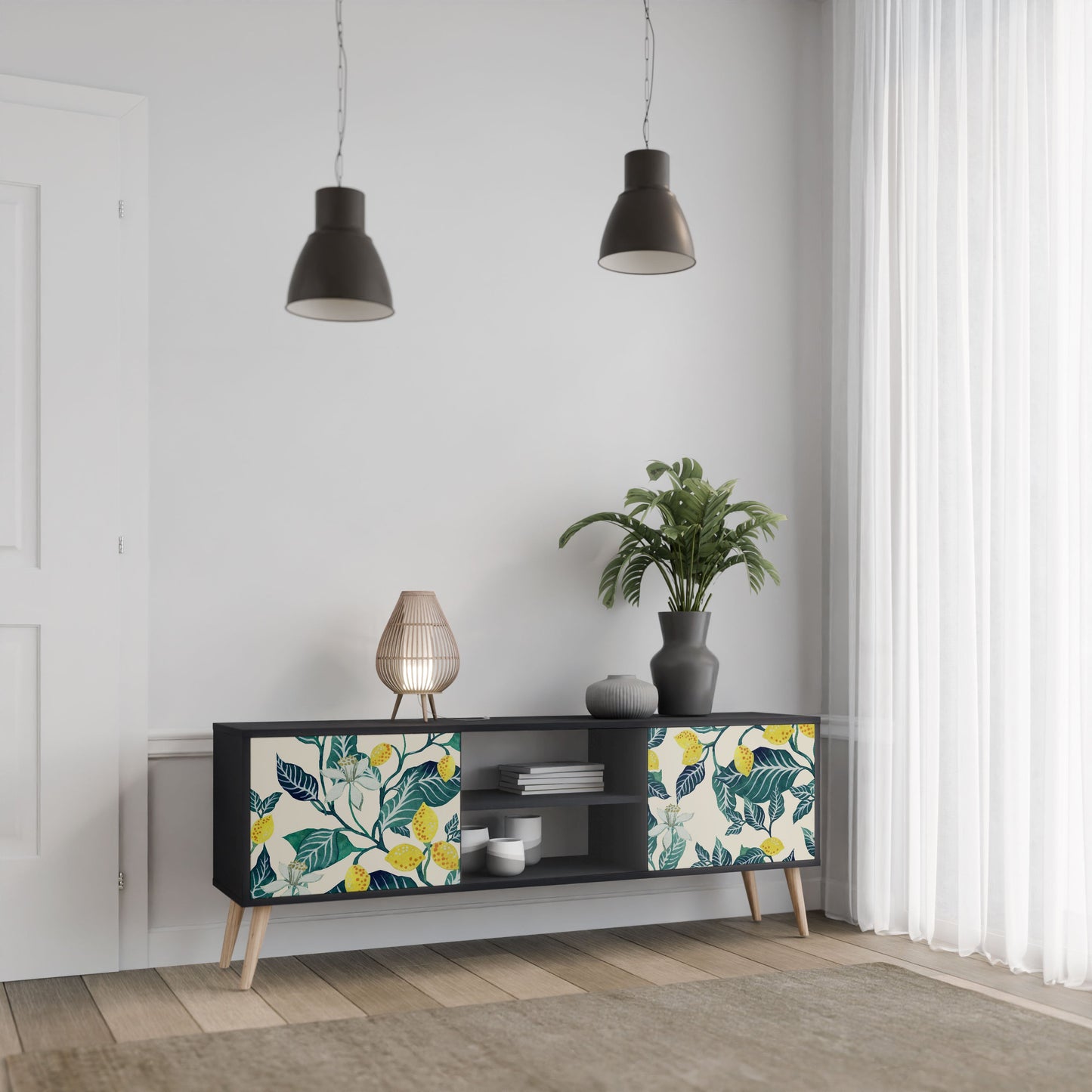 LEMON TREE 2-Door TV Stand in Black Finish