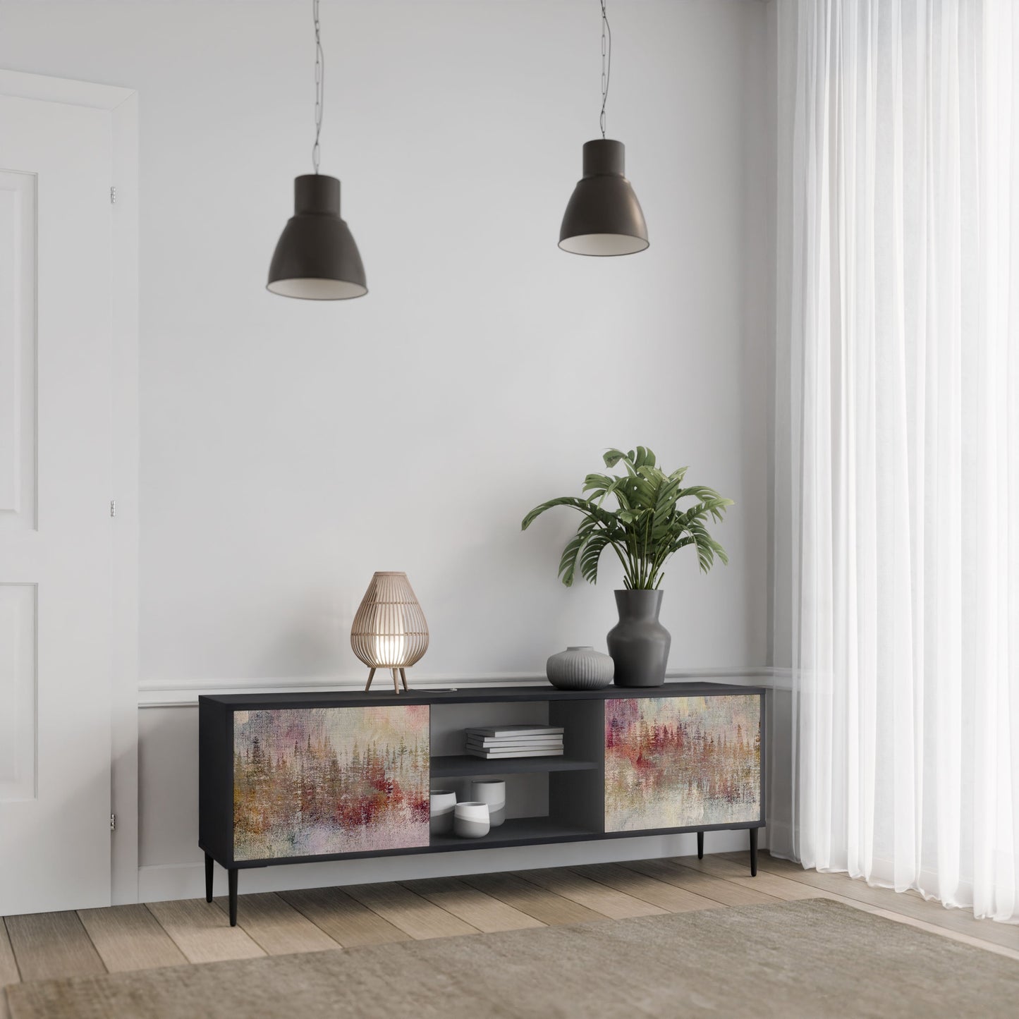 VEILED SUMMIT 2-Door TV Stand in Black Finish