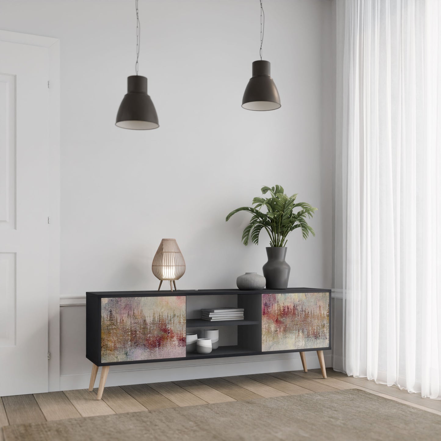 VEILED SUMMIT 2-Door TV Stand in Black Finish